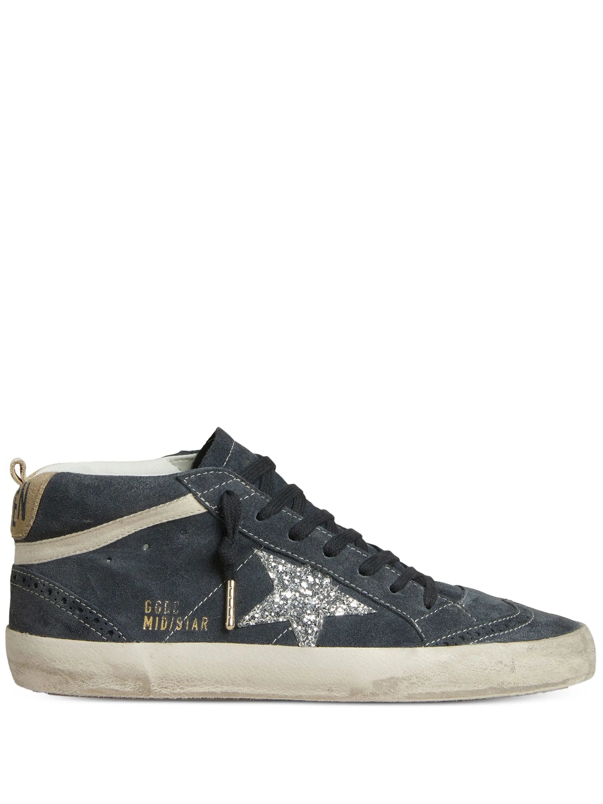 Mid Star in petrol-blue suede with silver glitter star and cotton flash sneakers