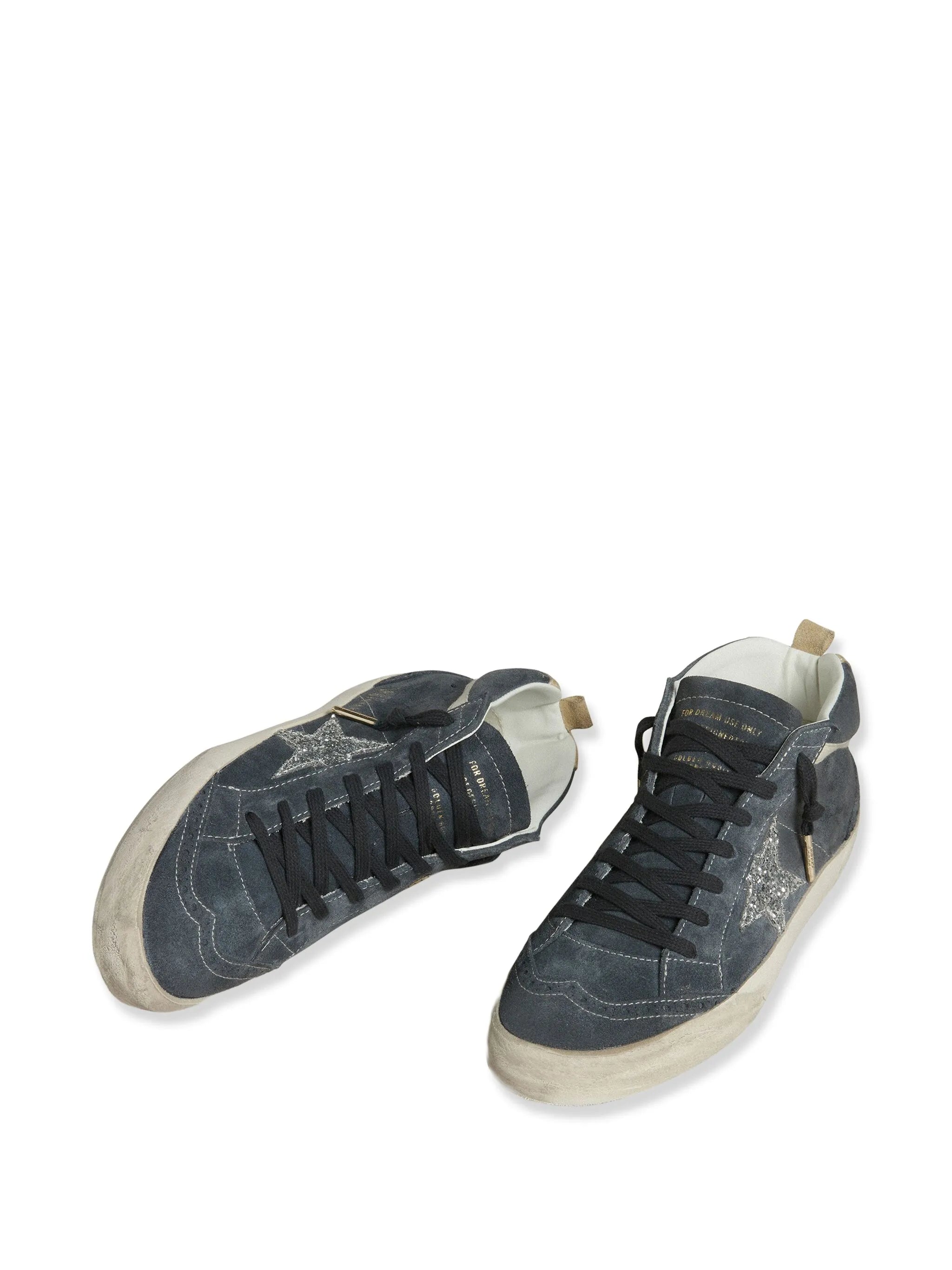 Mid Star in petrol-blue suede with silver glitter star and cotton flash sneakers