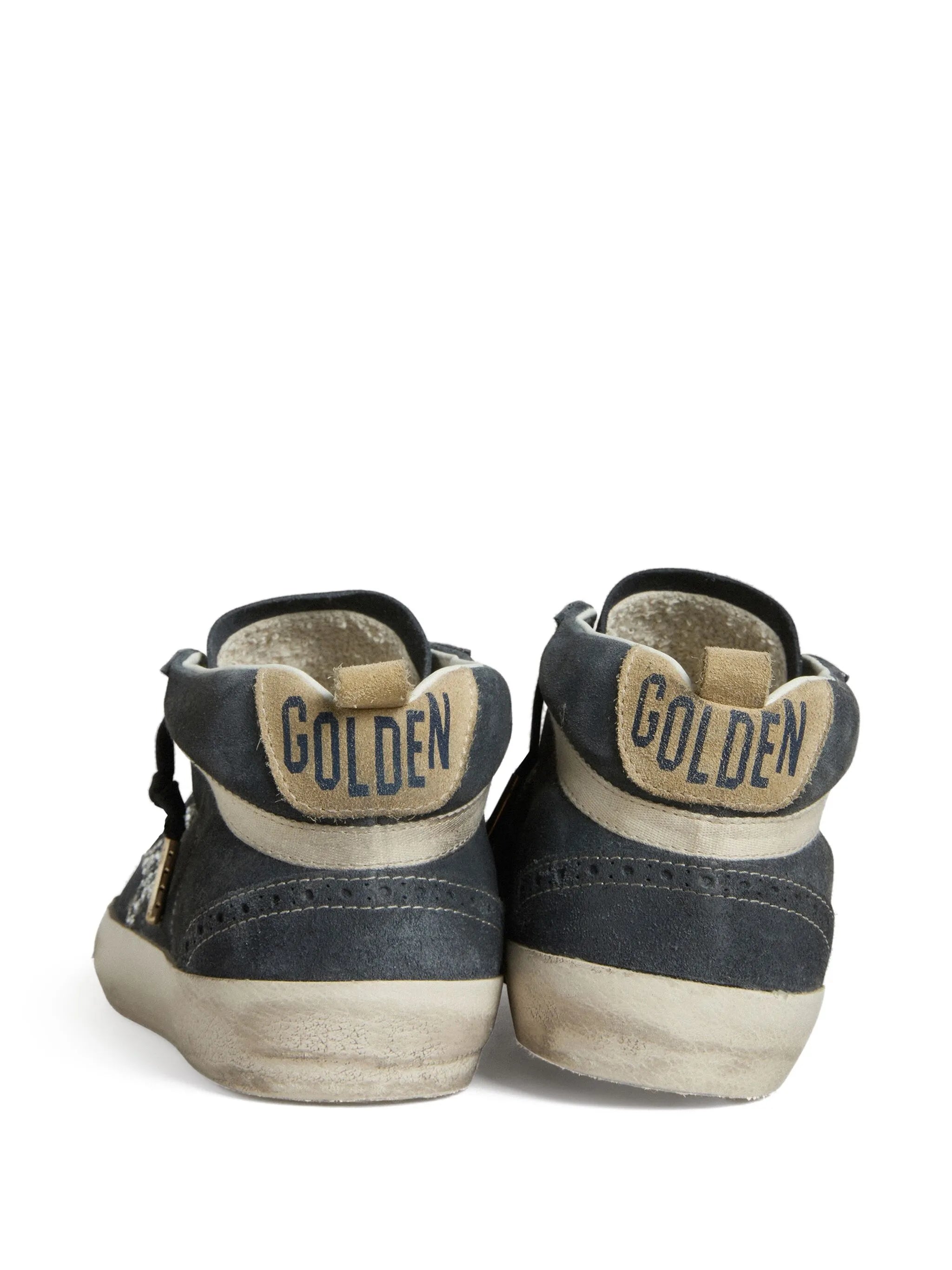 Mid Star in petrol-blue suede with silver glitter star and cotton flash sneakers