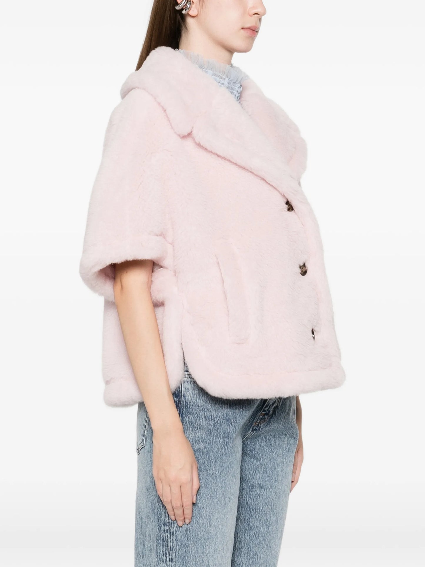 teddy-texture buttoned cape