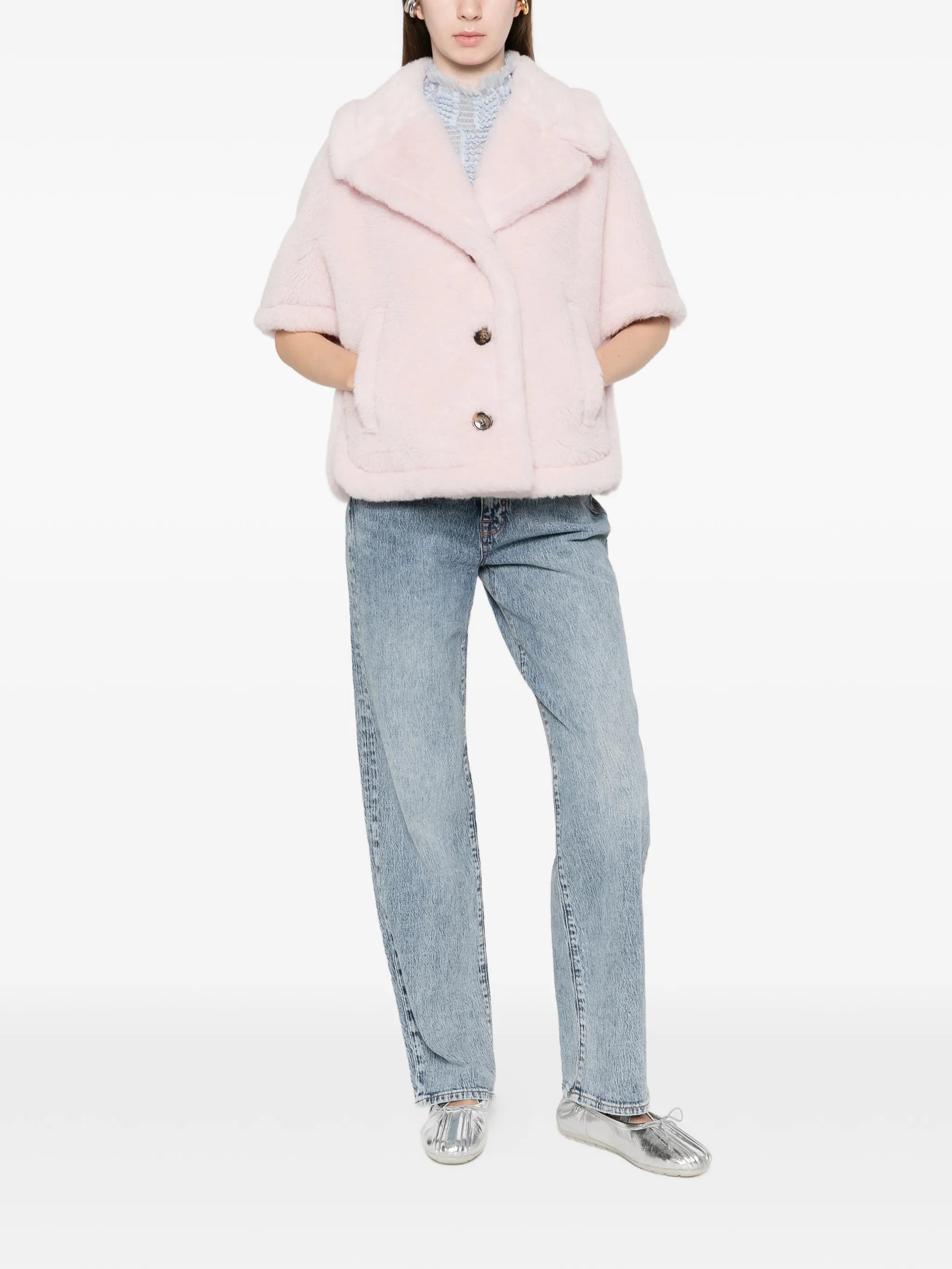 Corvino teddy-texture buttoned cape