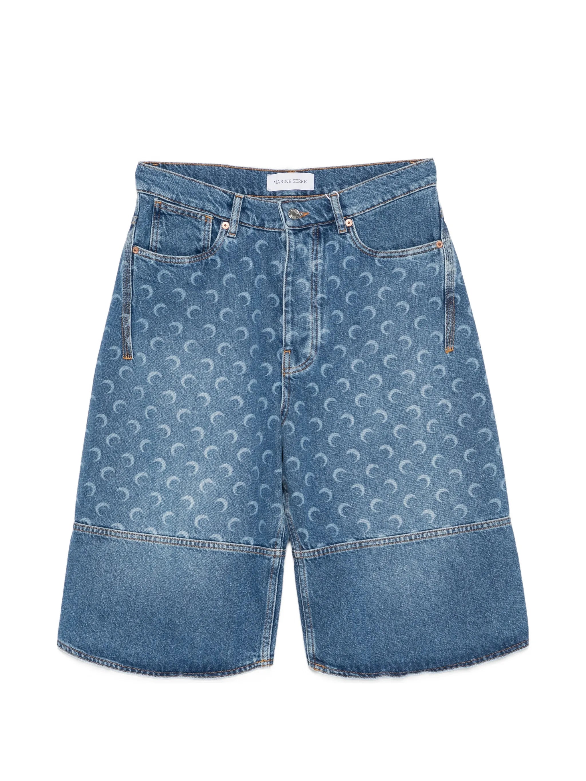 moon-print panelled denim shorts