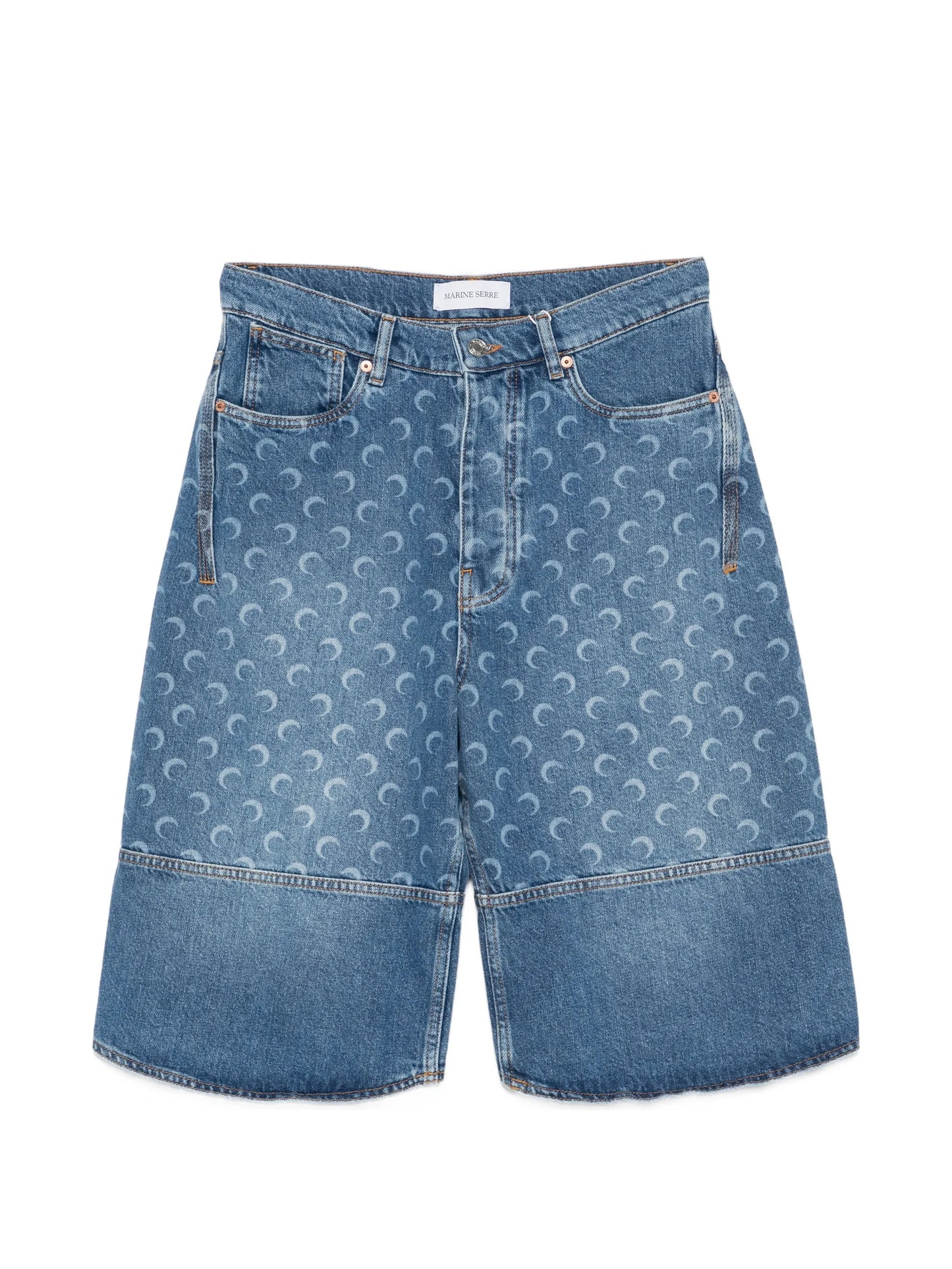 moon-print panelled denim shorts