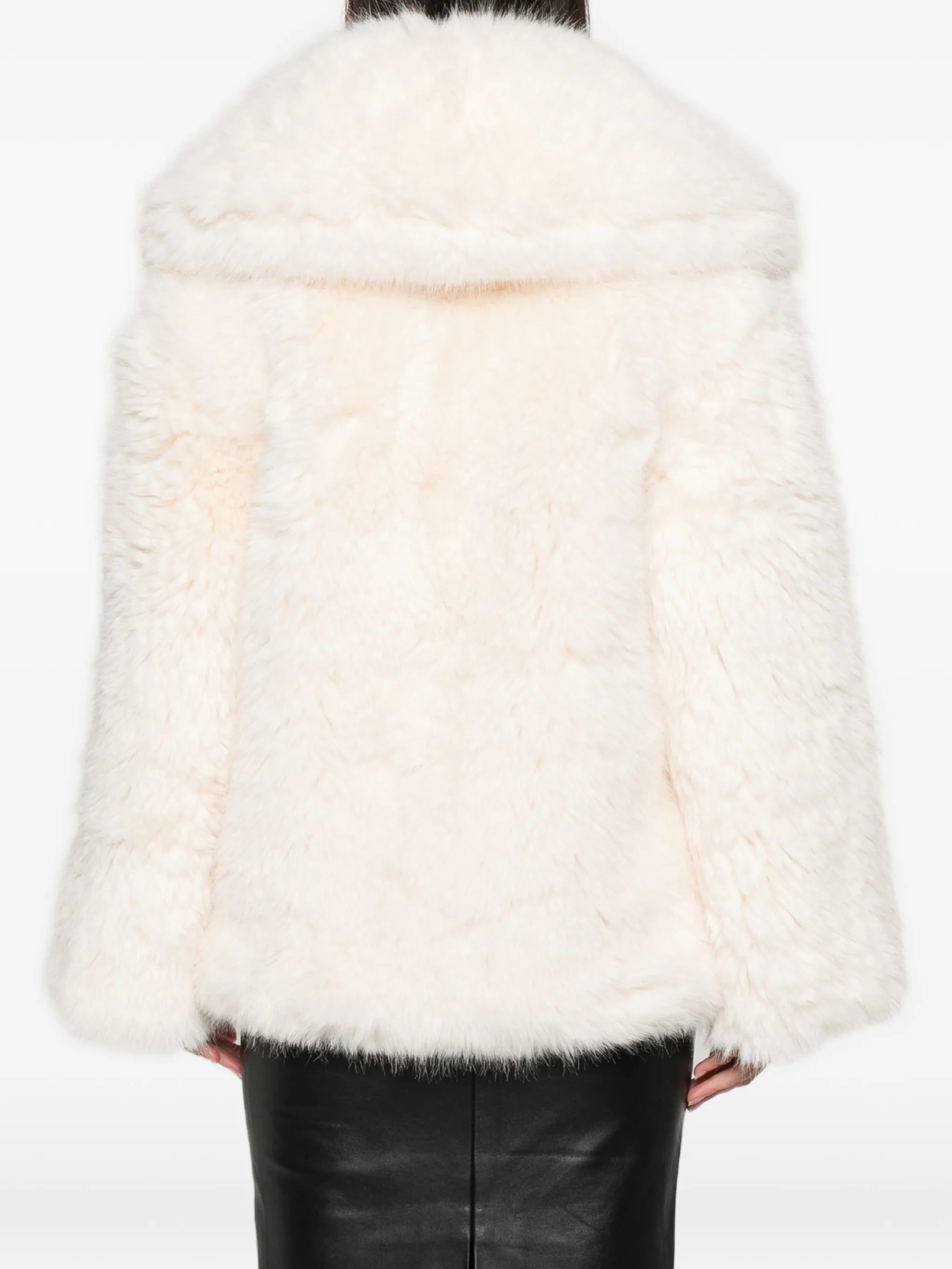 wide-lapel faux-fur coat