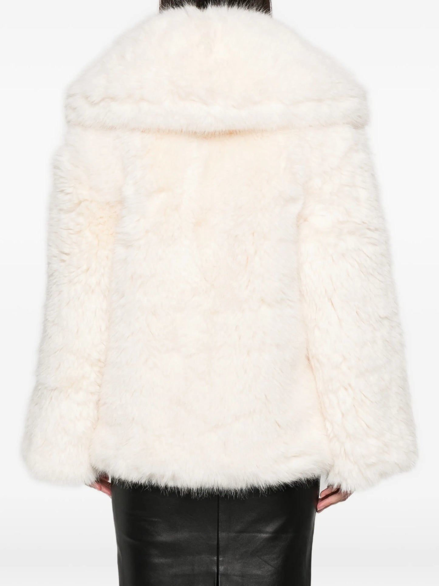 wide-lapel faux-fur coat