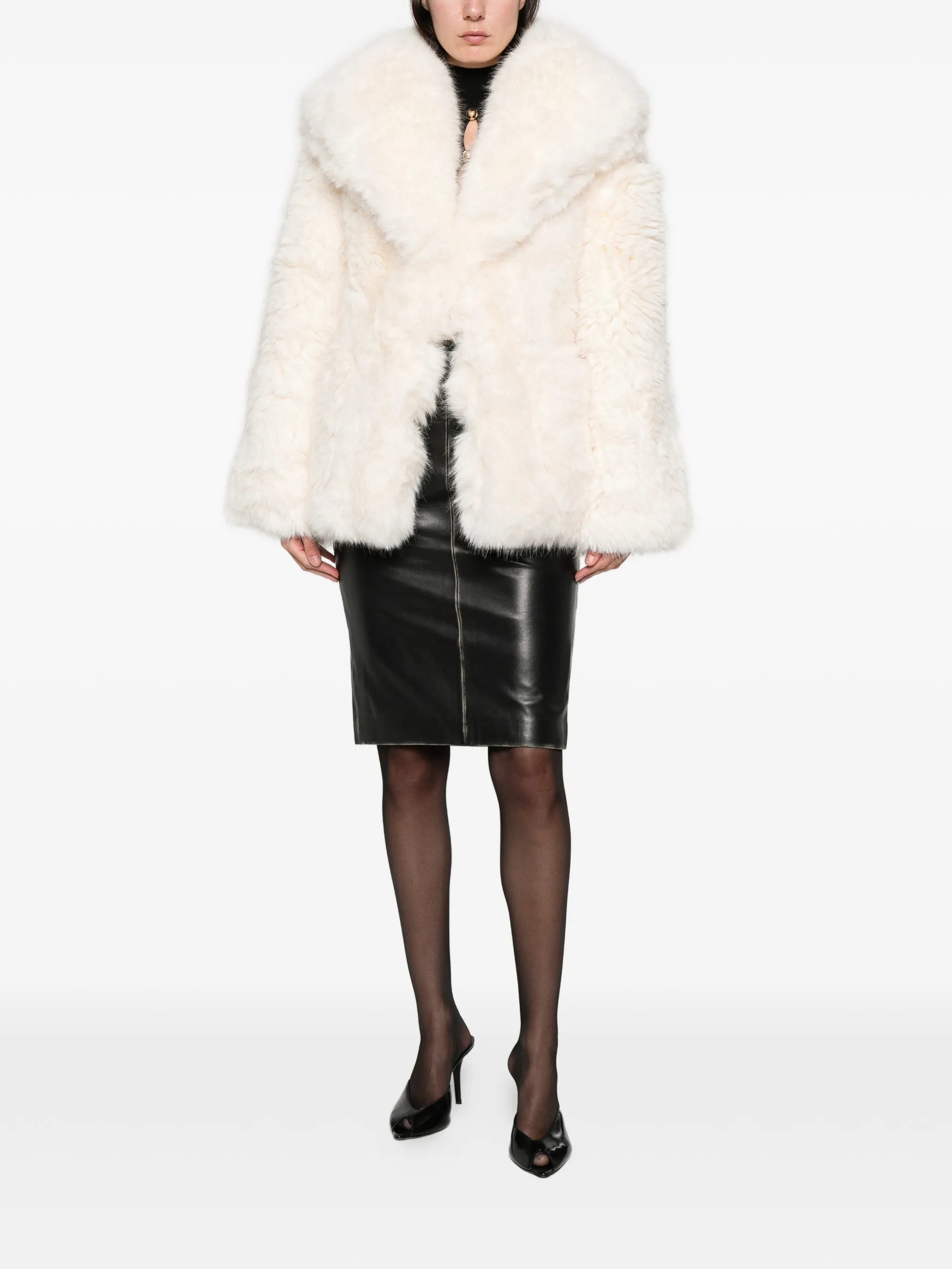 wide-lapel faux-fur coat
