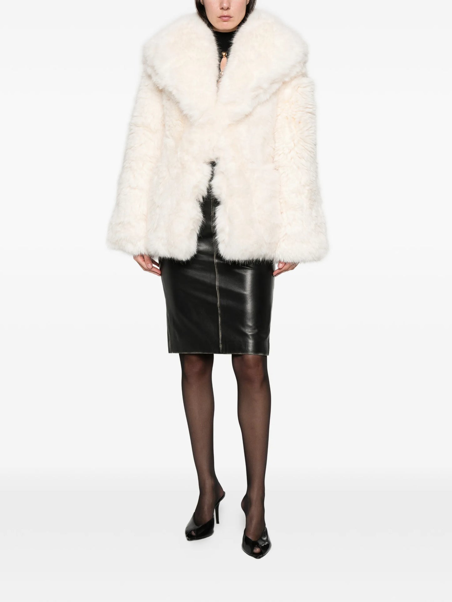 wide-lapel faux-fur coat