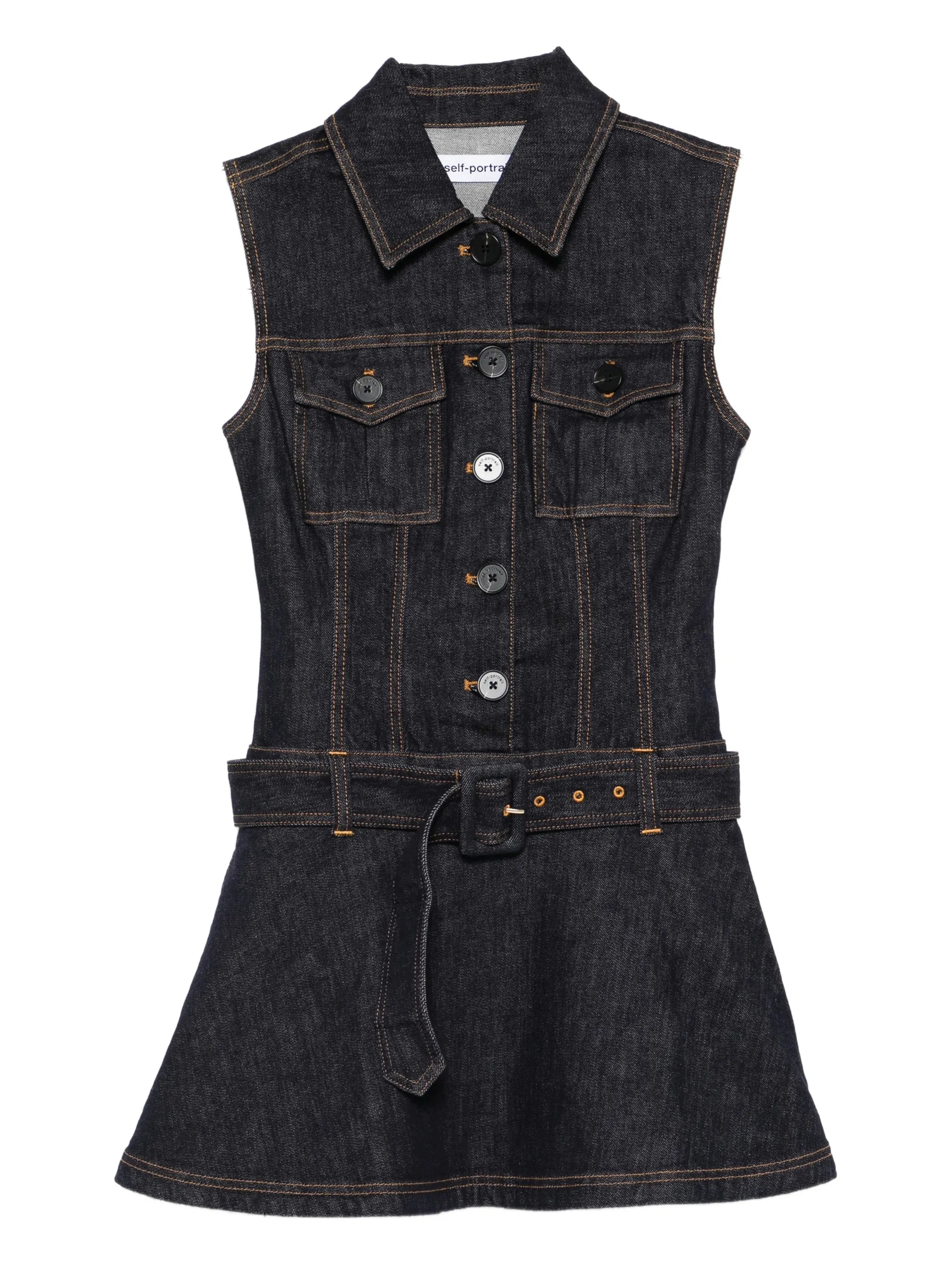 belted denim mini dress