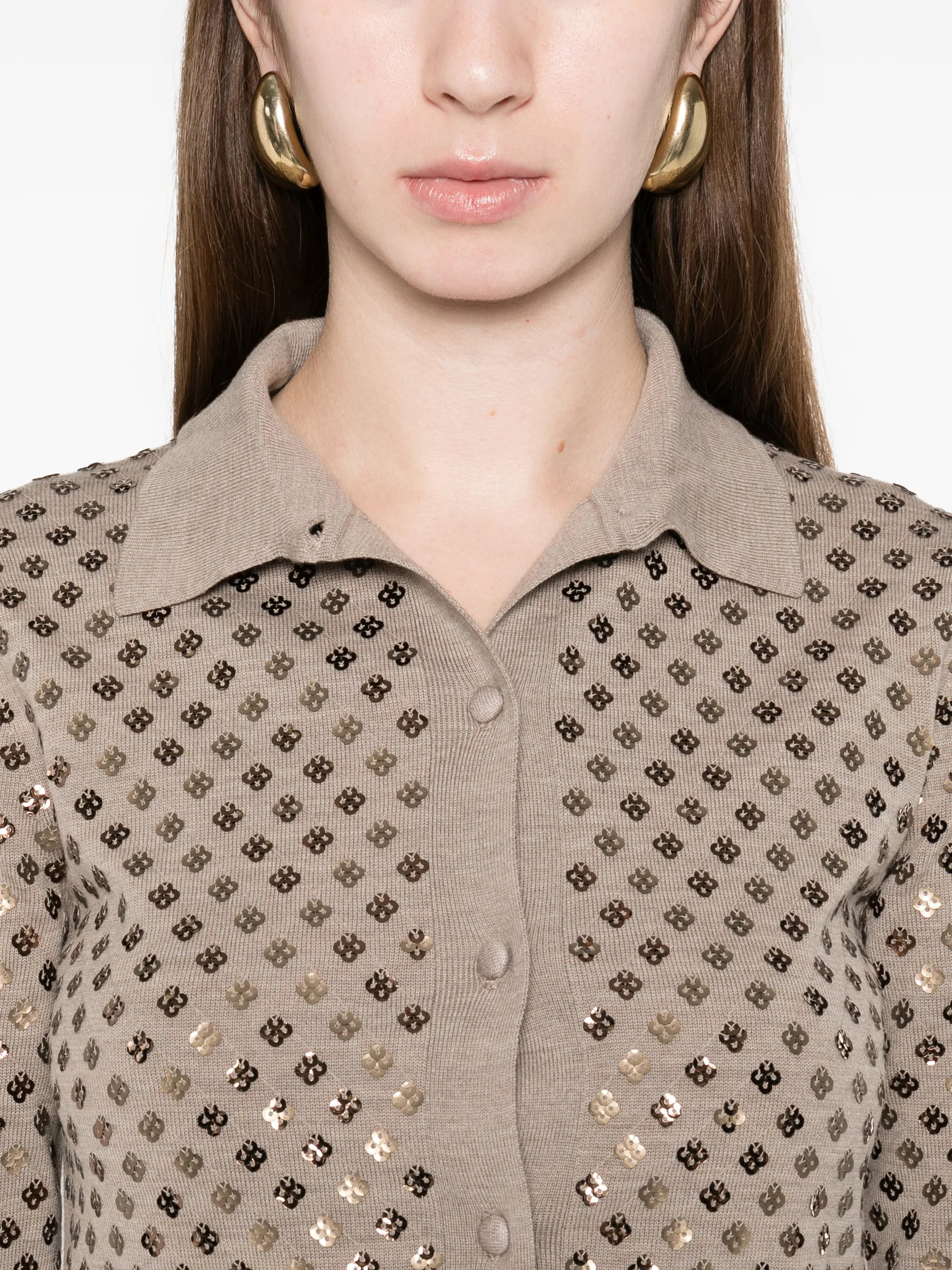 embellished collared cardigan