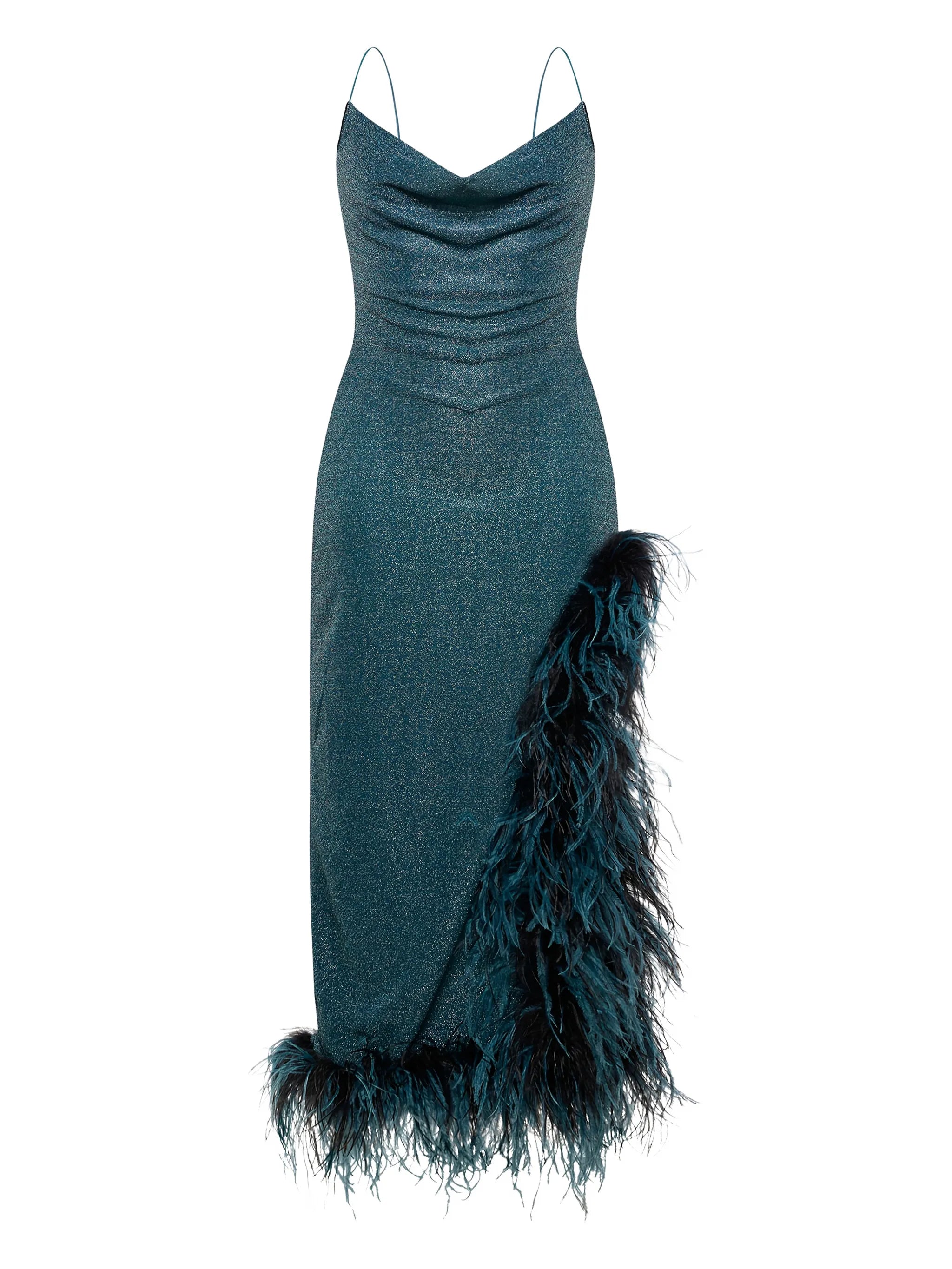 Lumière Plumage cowl-neck asymmetric dress