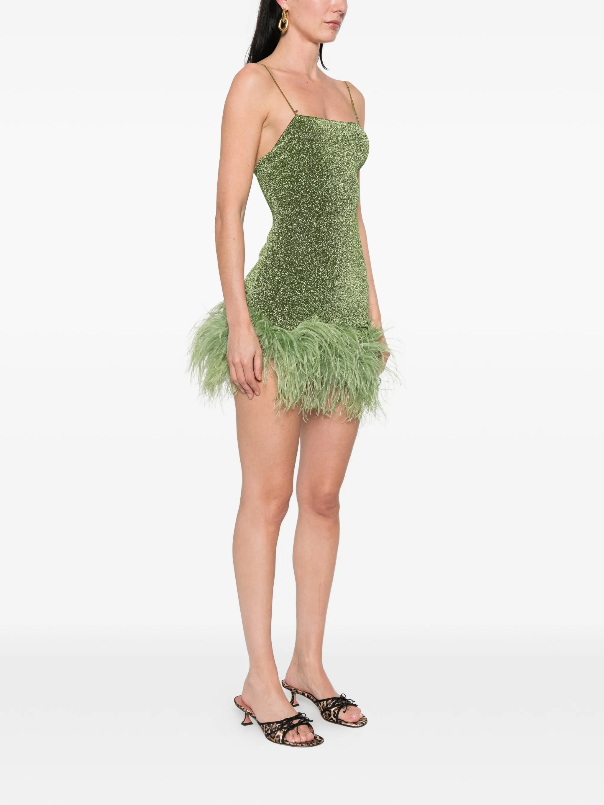 feather-trim mini dress