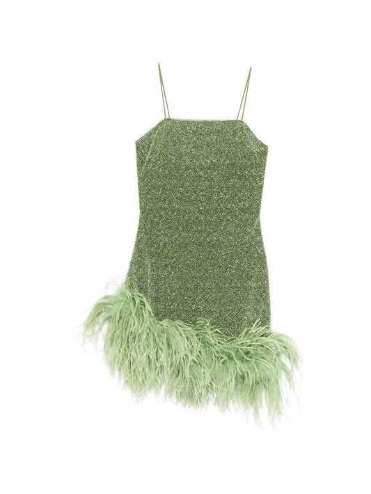 feather-trim mini dress