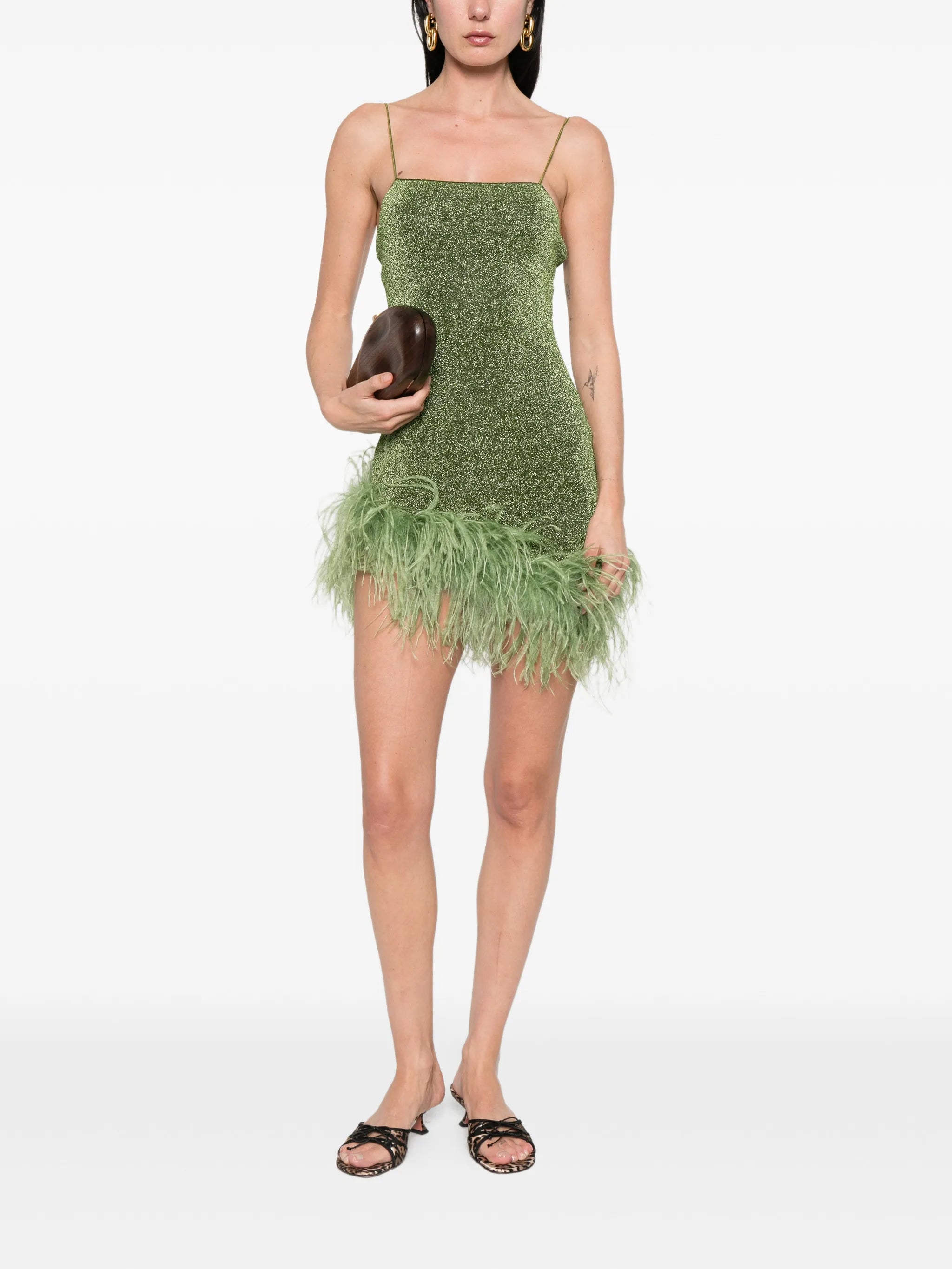 feather-trim mini dress