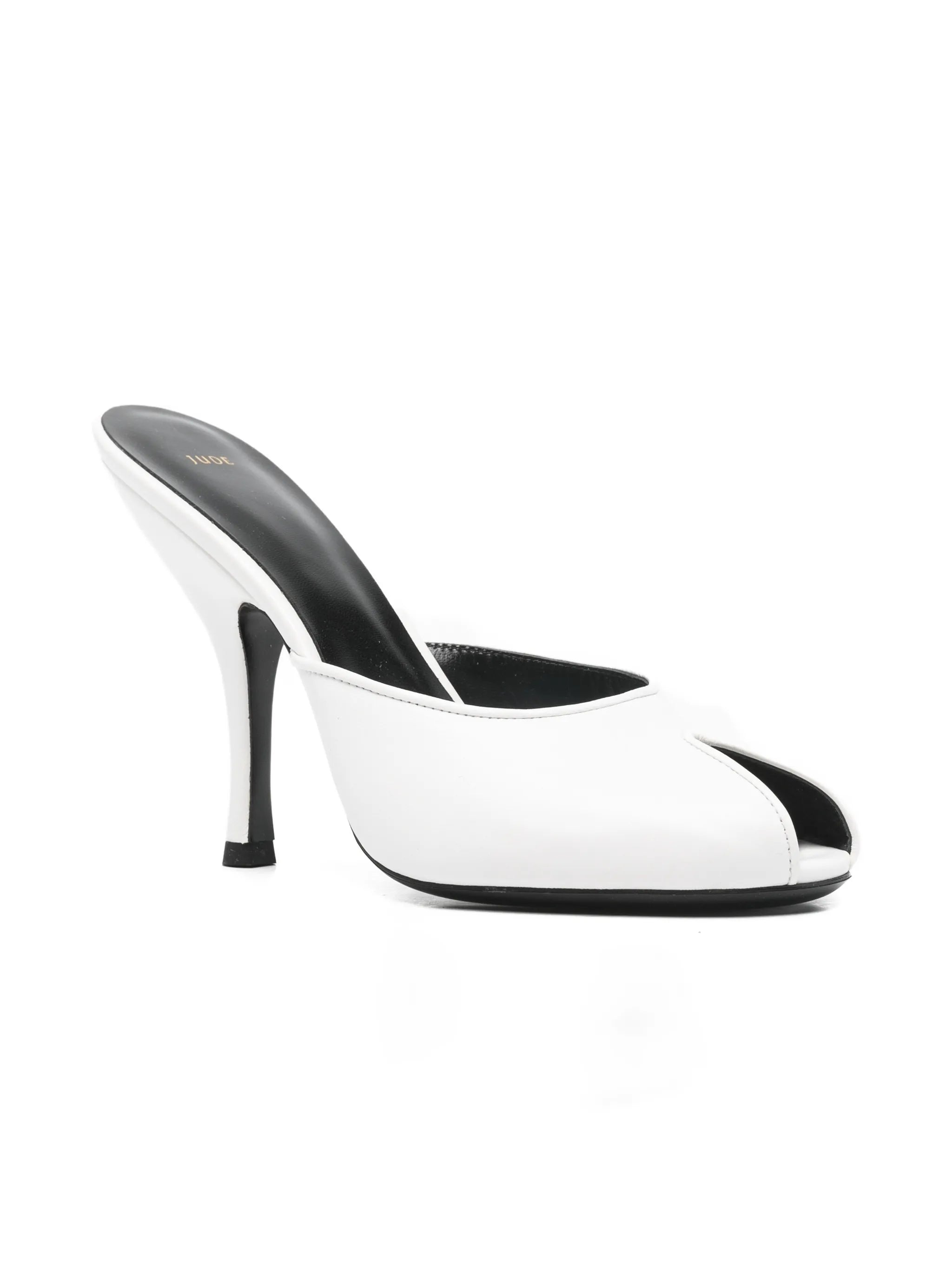 Date mules in white creased leather