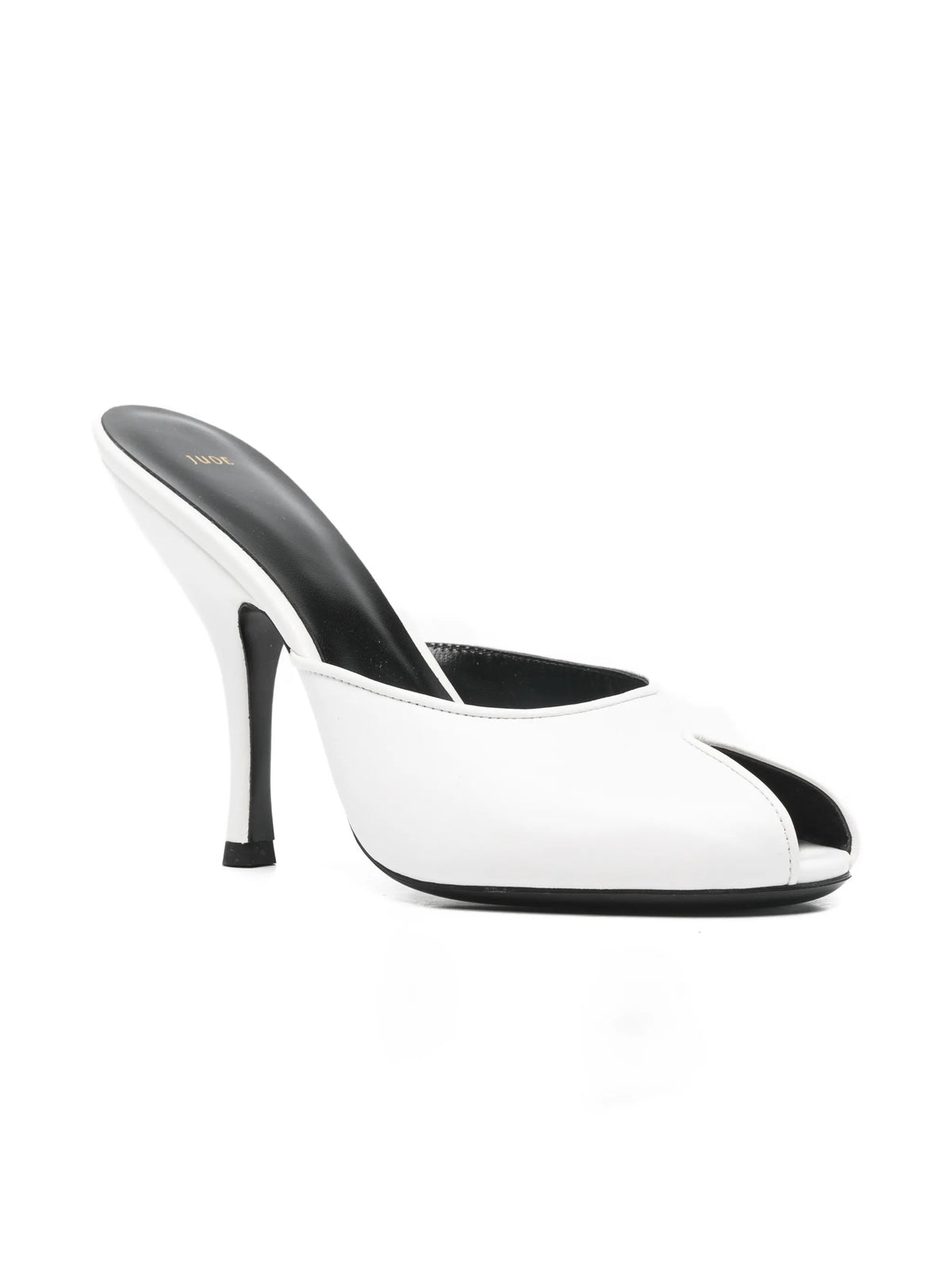 Date mules in white creased leather