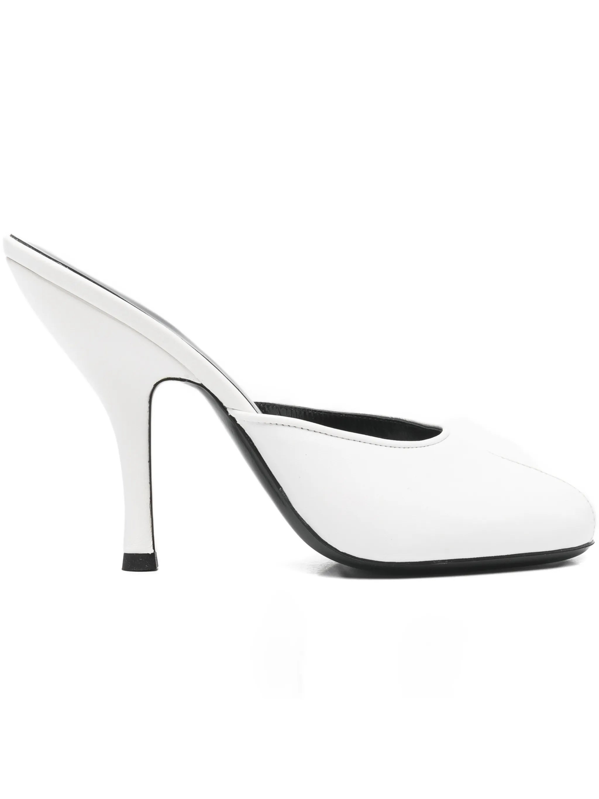 Date mules in white creased leather