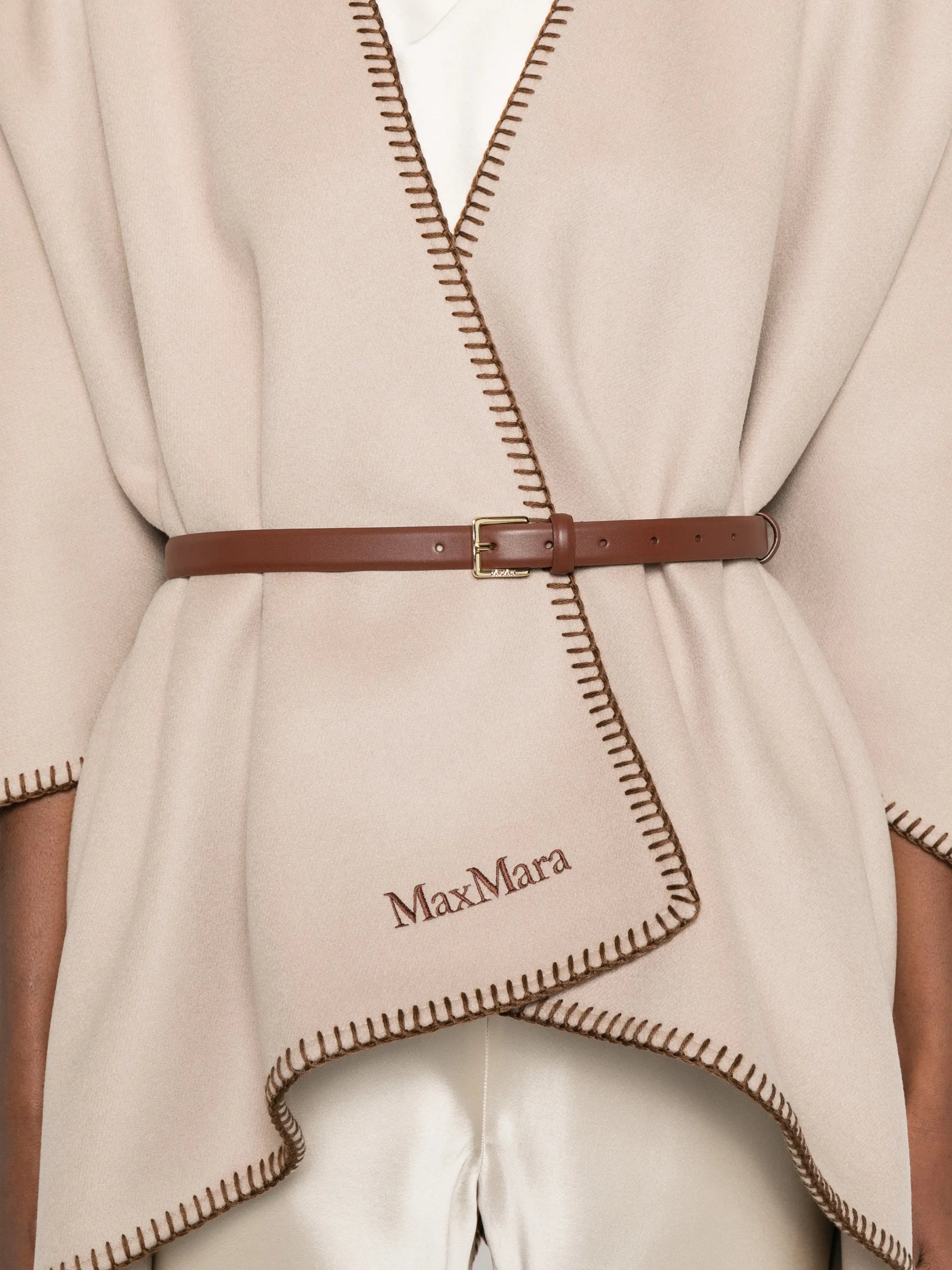 logo-embroidered wool poncho