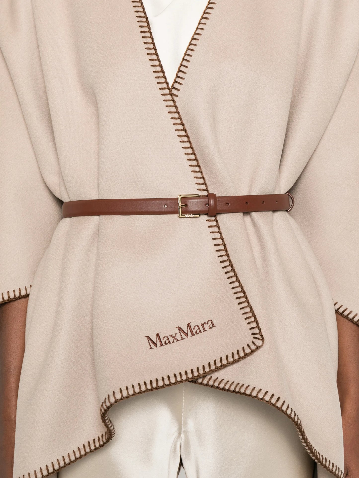 logo-embroidered wool poncho