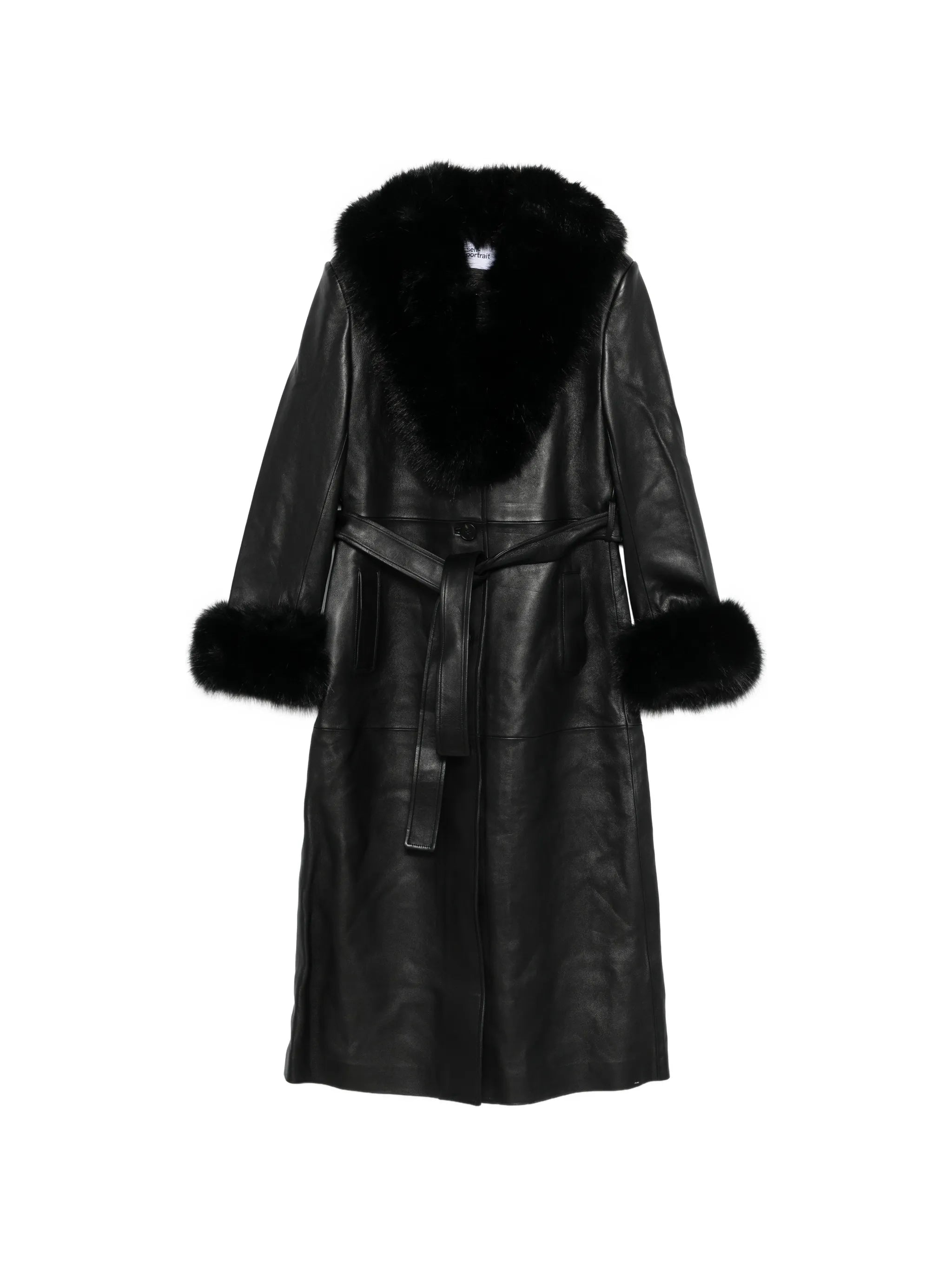 faux fur-collared belted coat