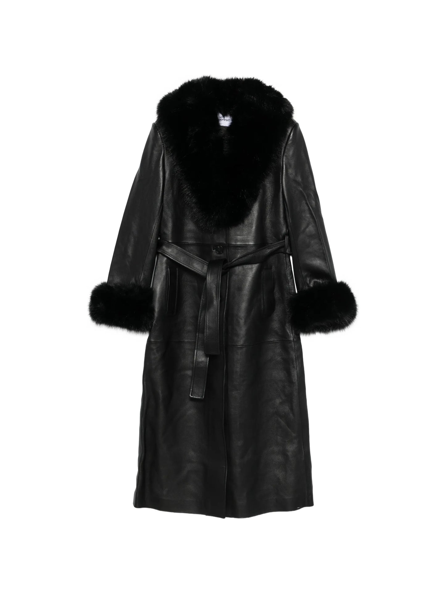 faux fur-collared belted coat