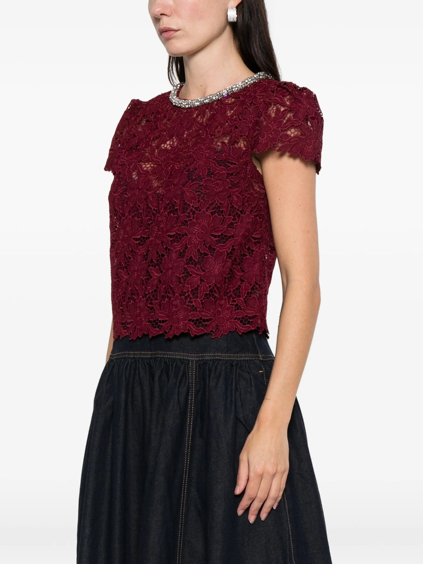 lace crystal-trim blouse