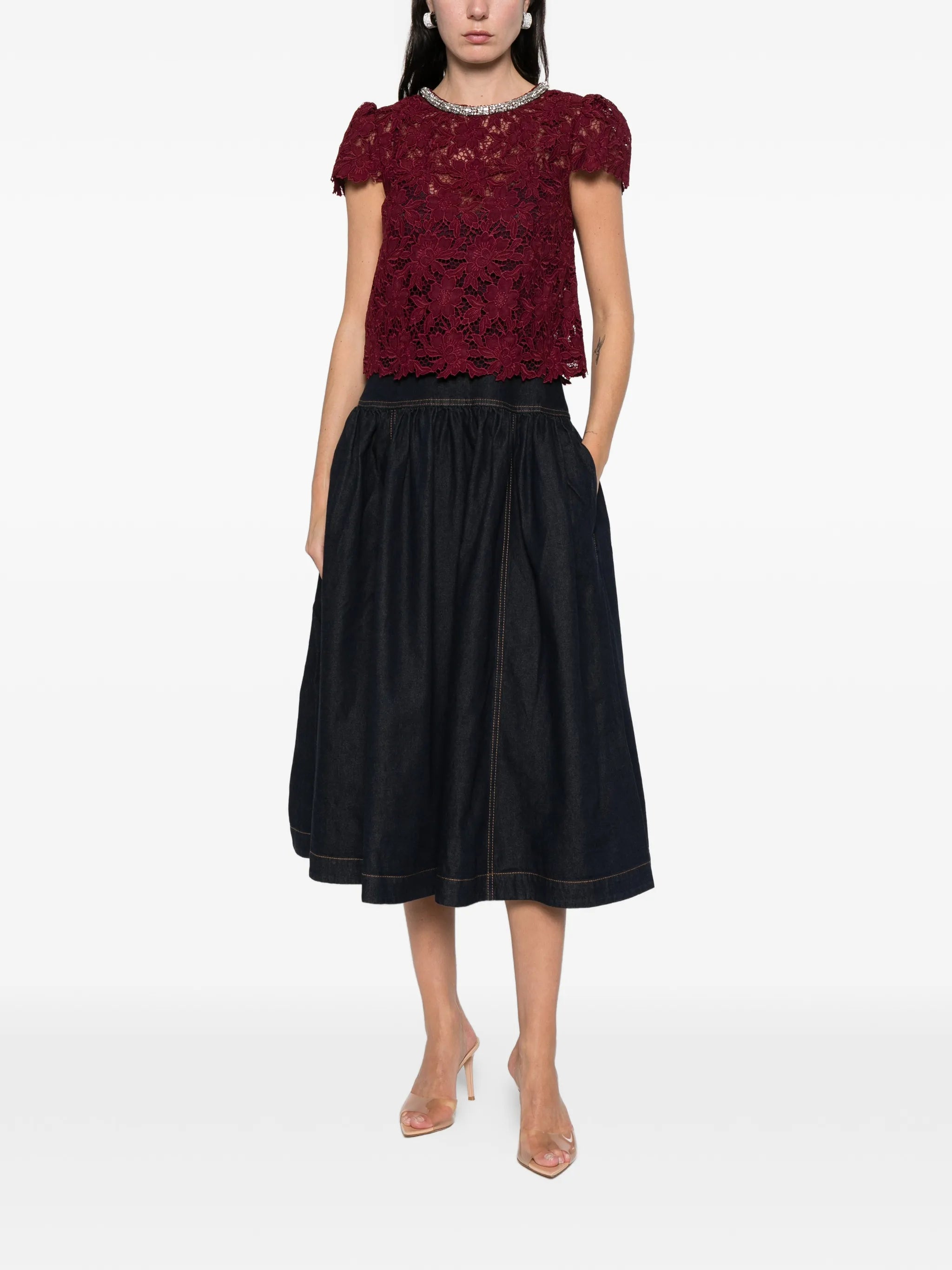 lace crystal-trim blouse