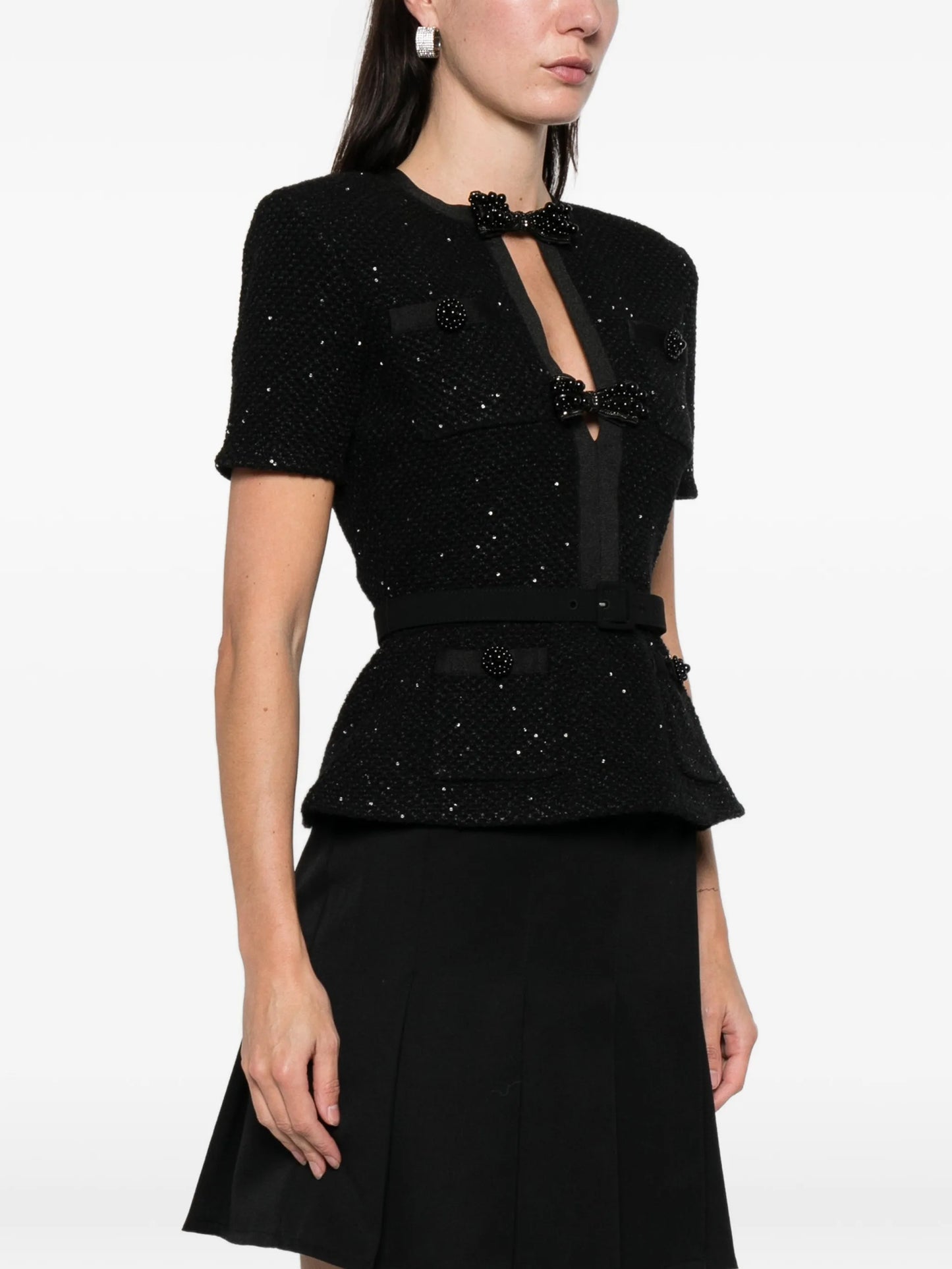 sequinned short-sleeve top