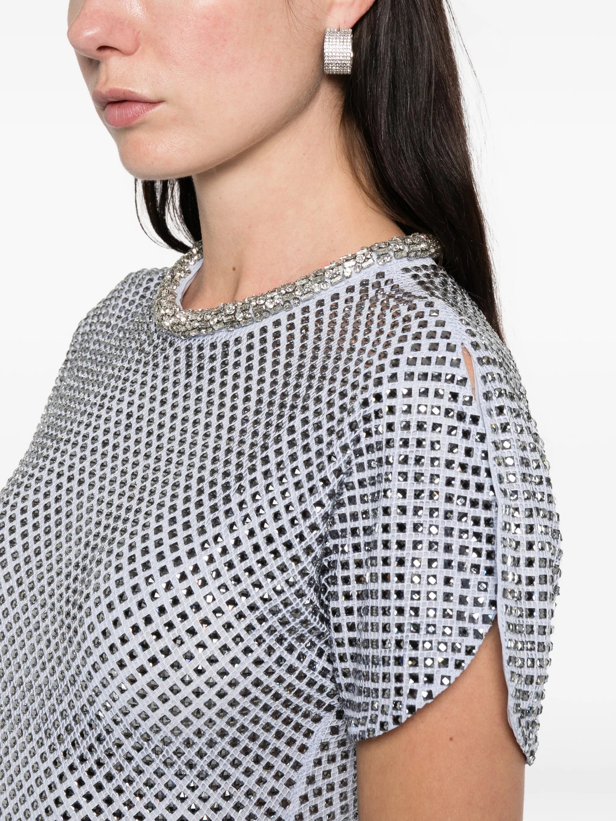 rhinestone mesh midi dress