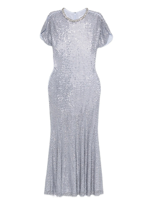 rhinestone mesh midi dress