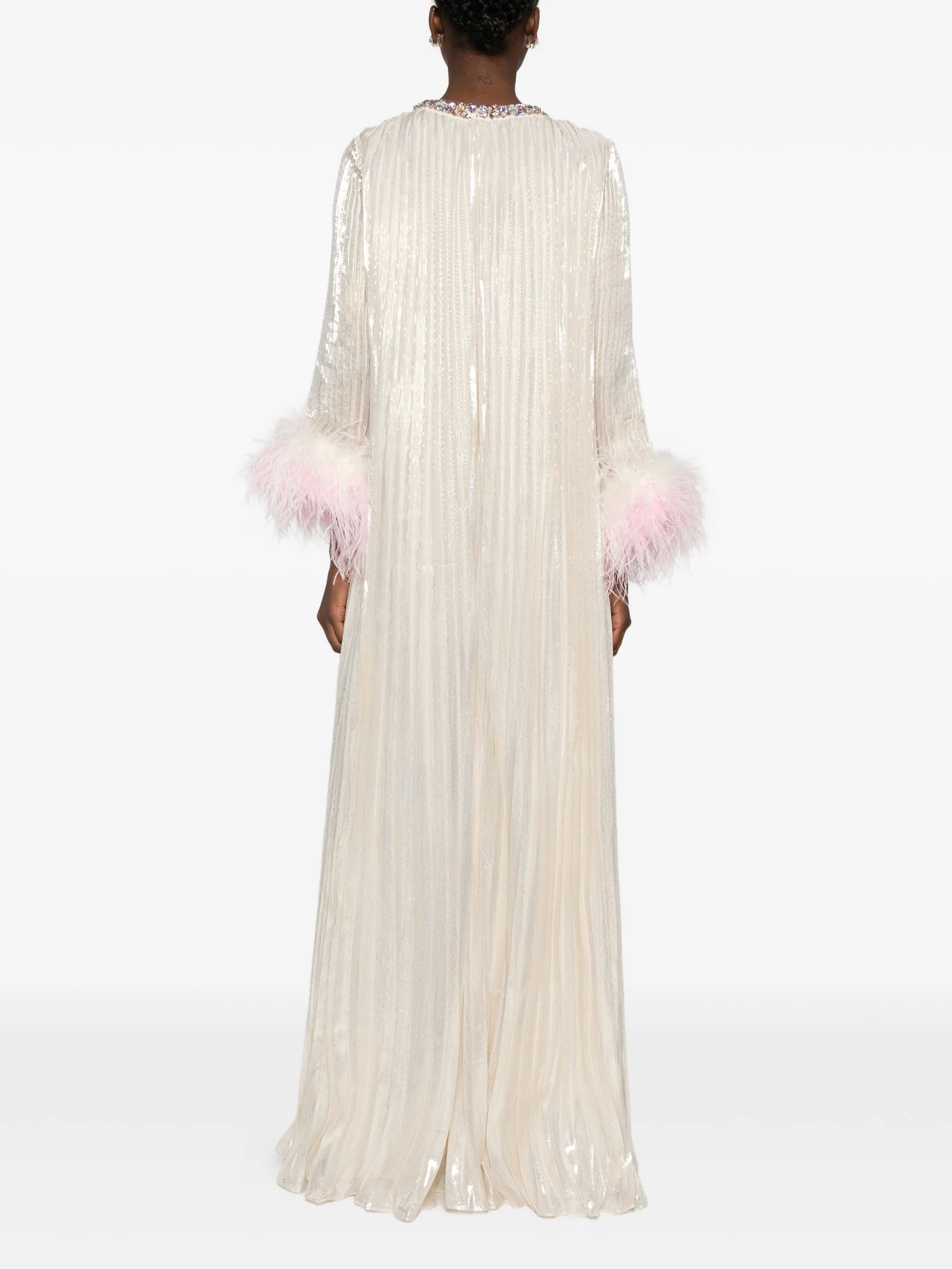feather-embellished maxi dress