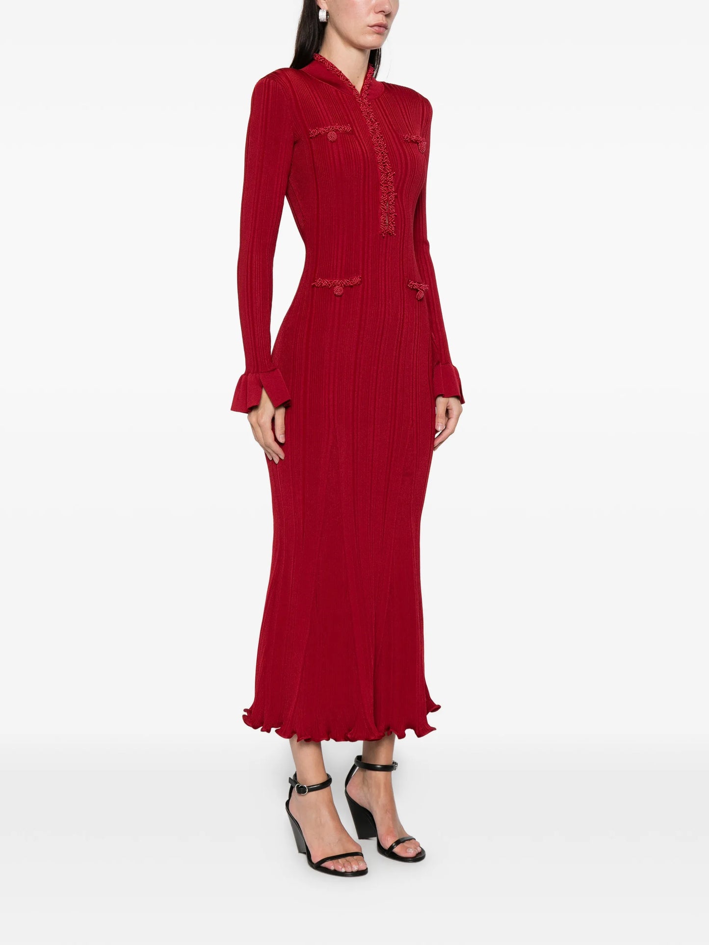 beaded-trim ribbed midi dress