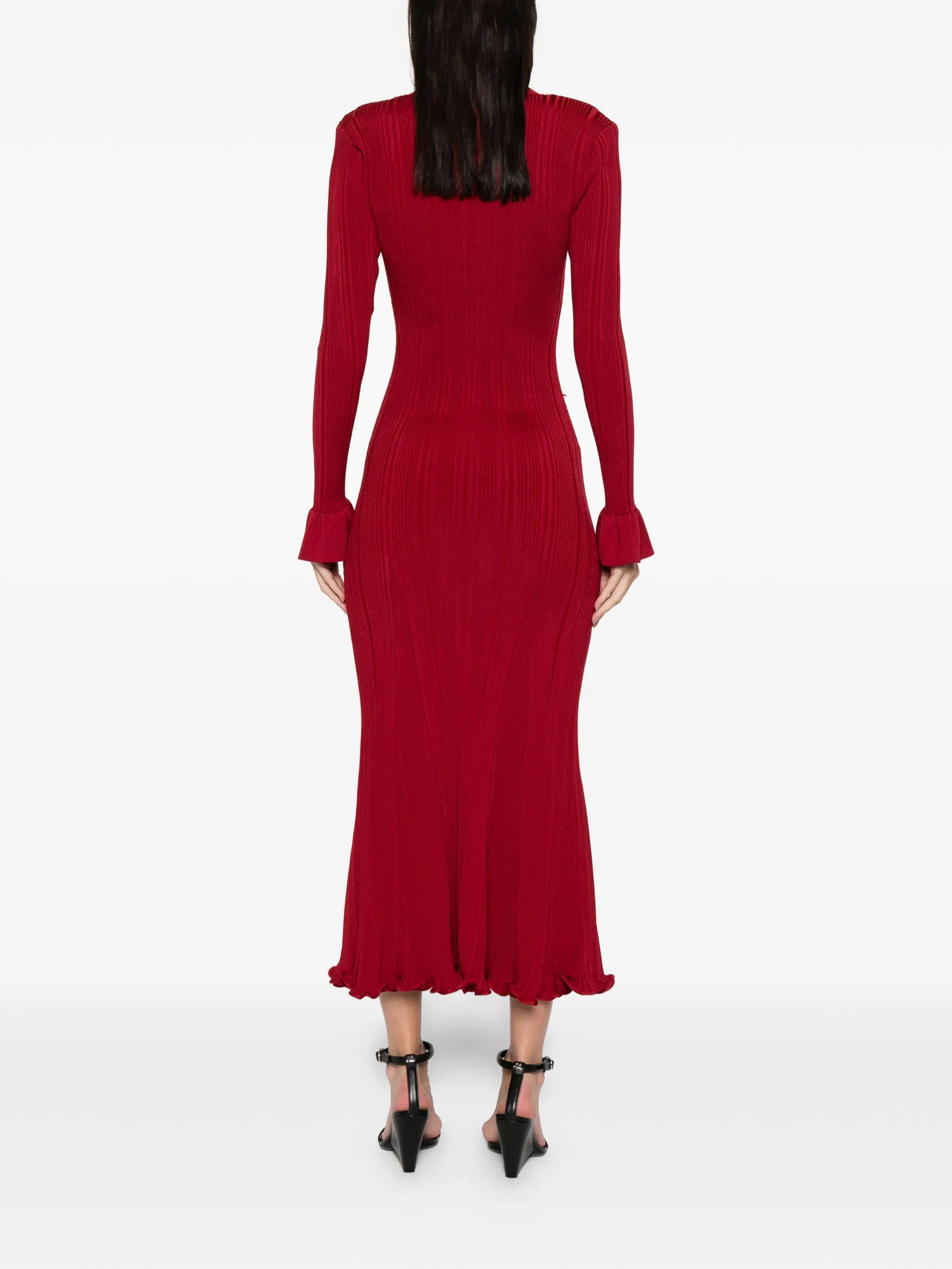 beaded-trim ribbed midi dress