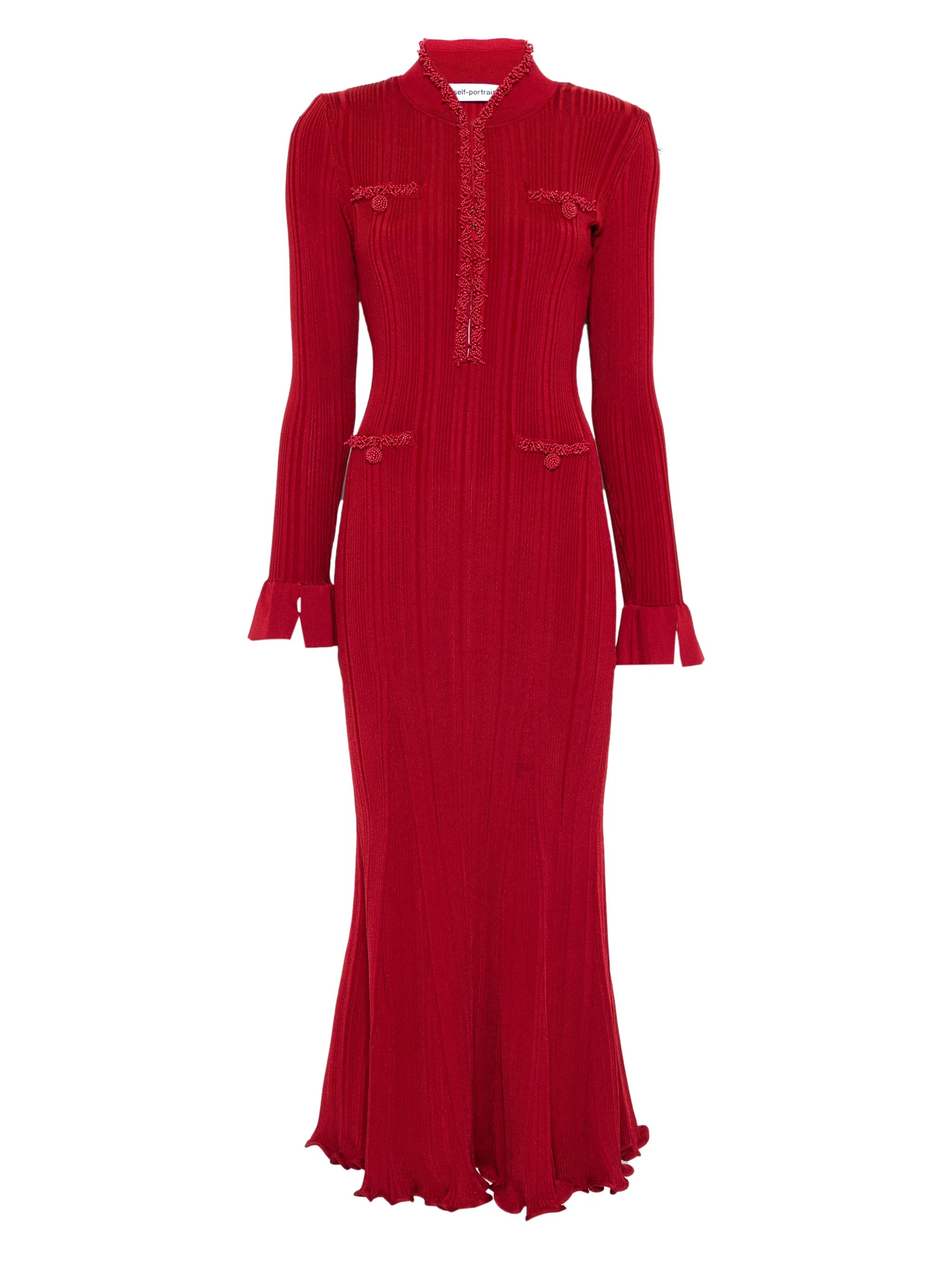 beaded-trim ribbed midi dress