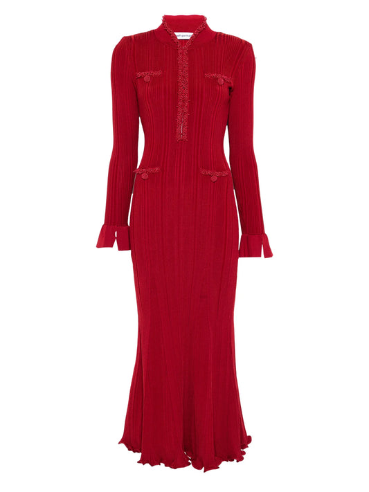 beaded-trim ribbed midi dress