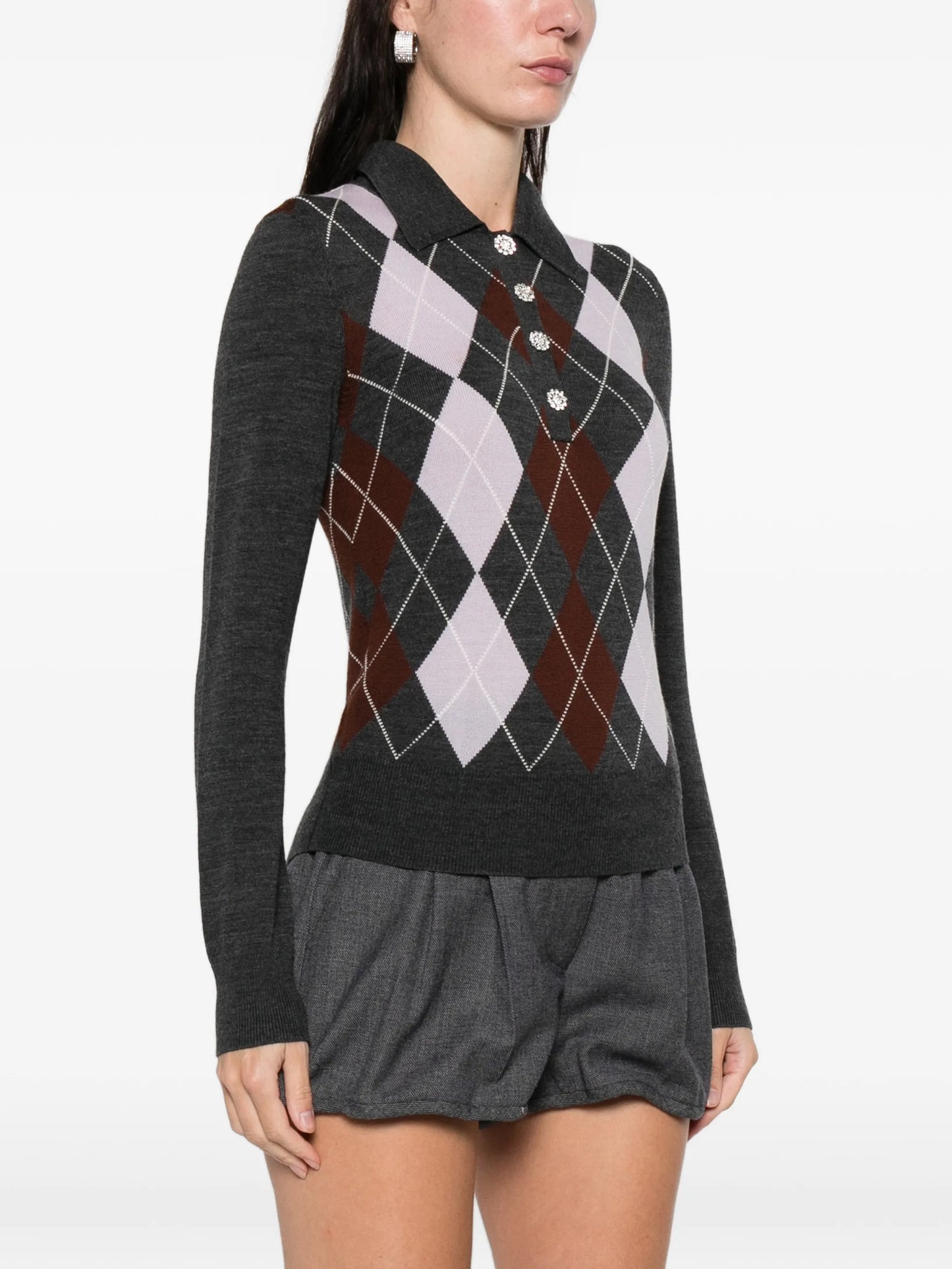 ribbed-knit polo top