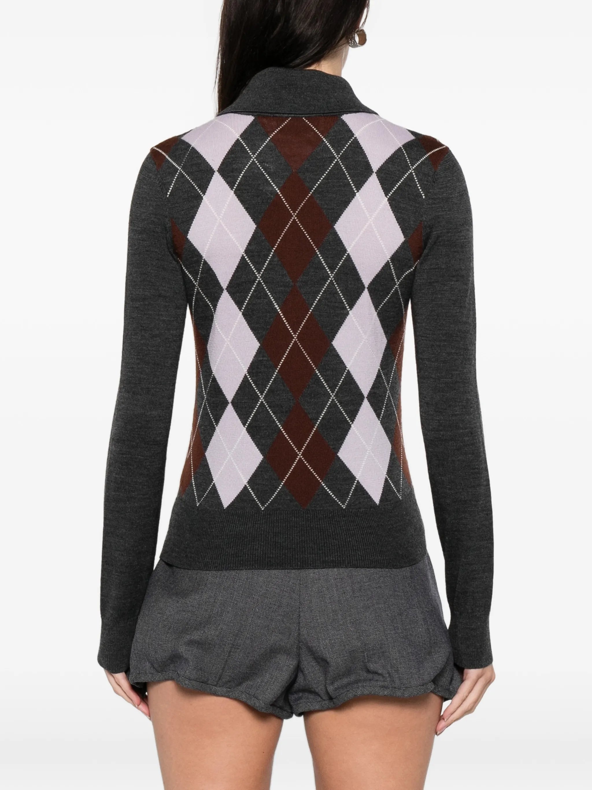 ribbed-knit polo top
