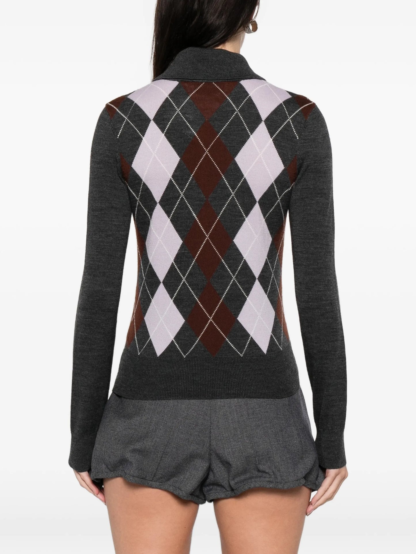 ribbed-knit polo top