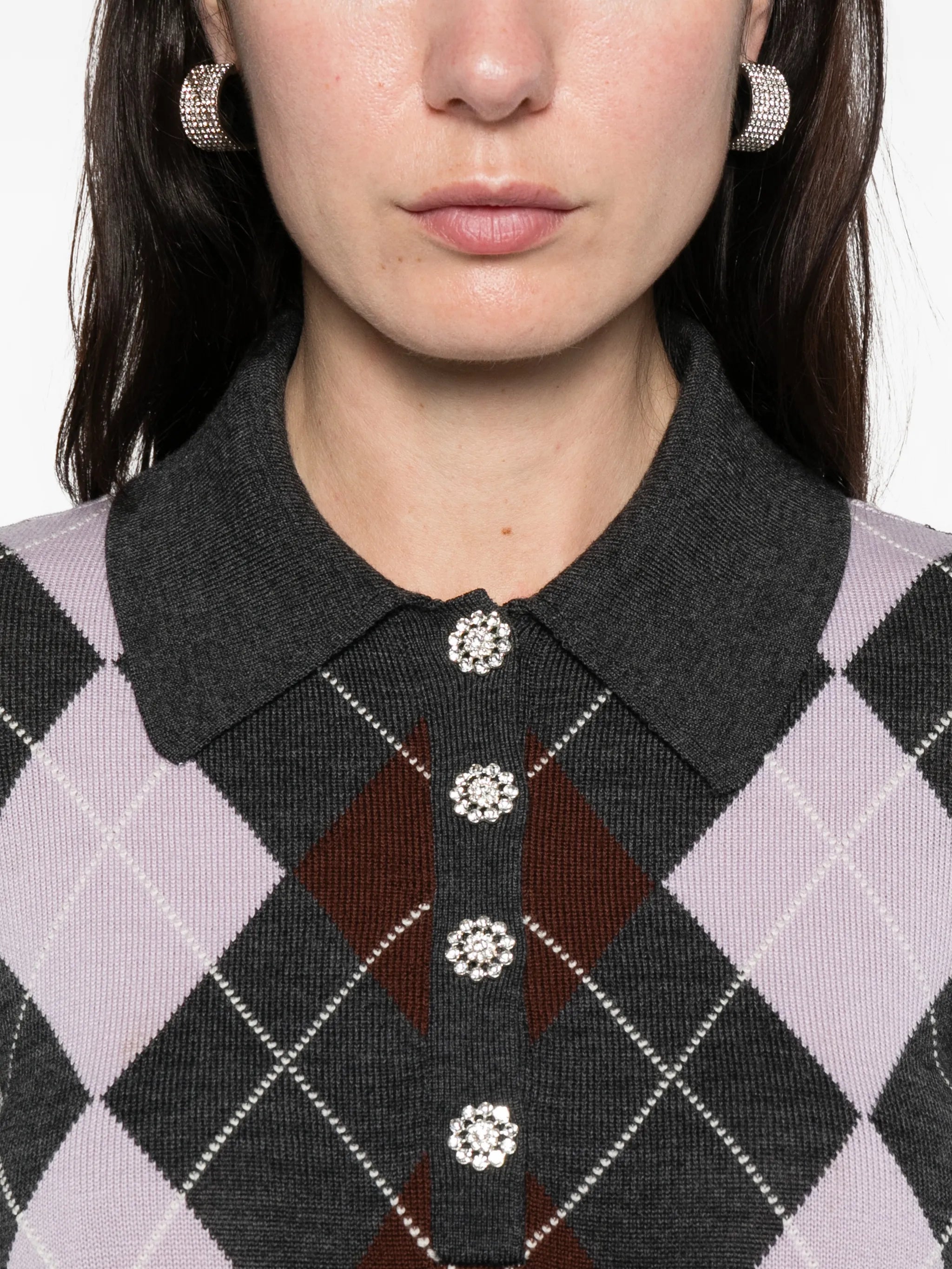 ribbed-knit polo top