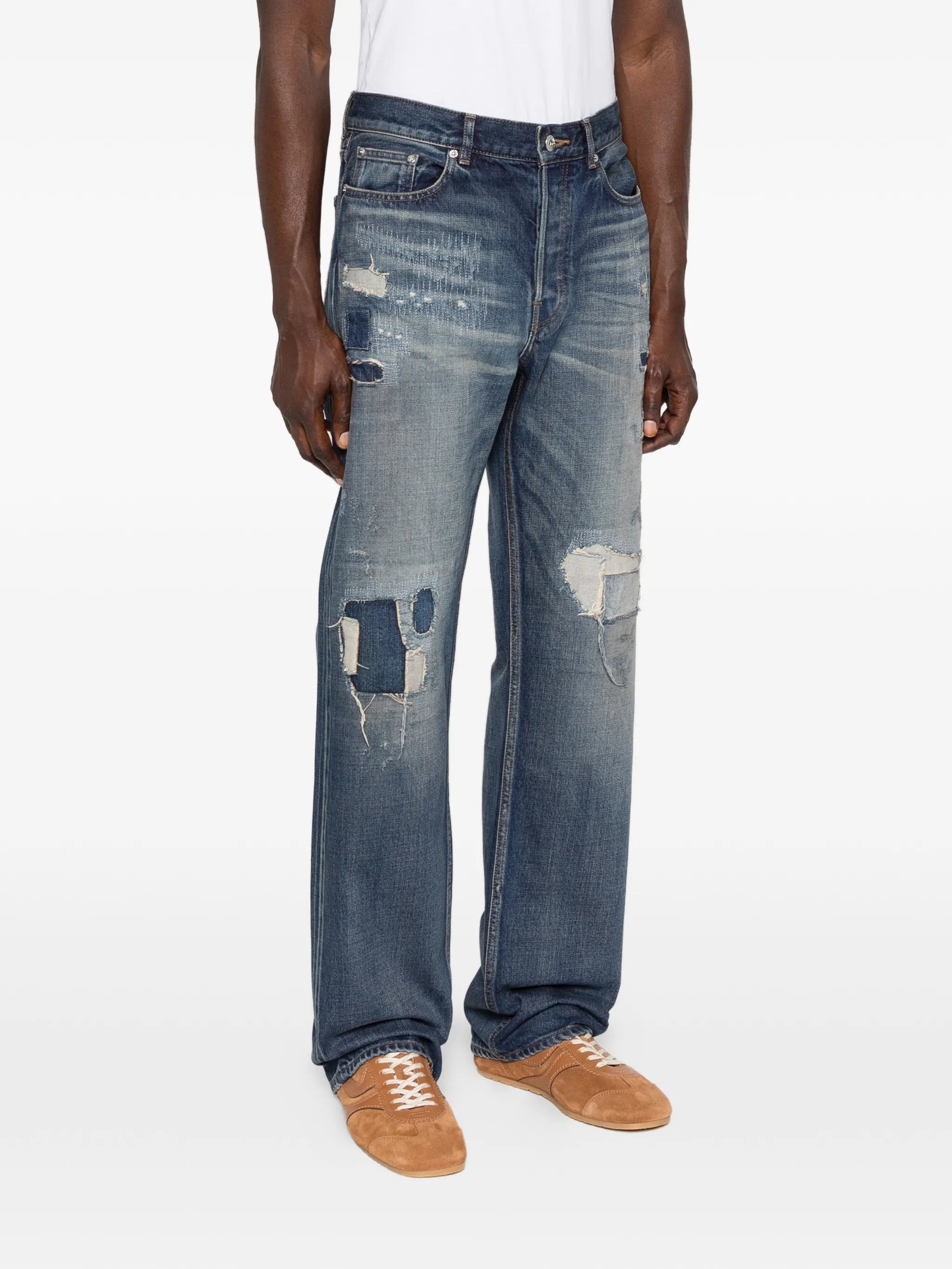 patchwork straight leg jeans