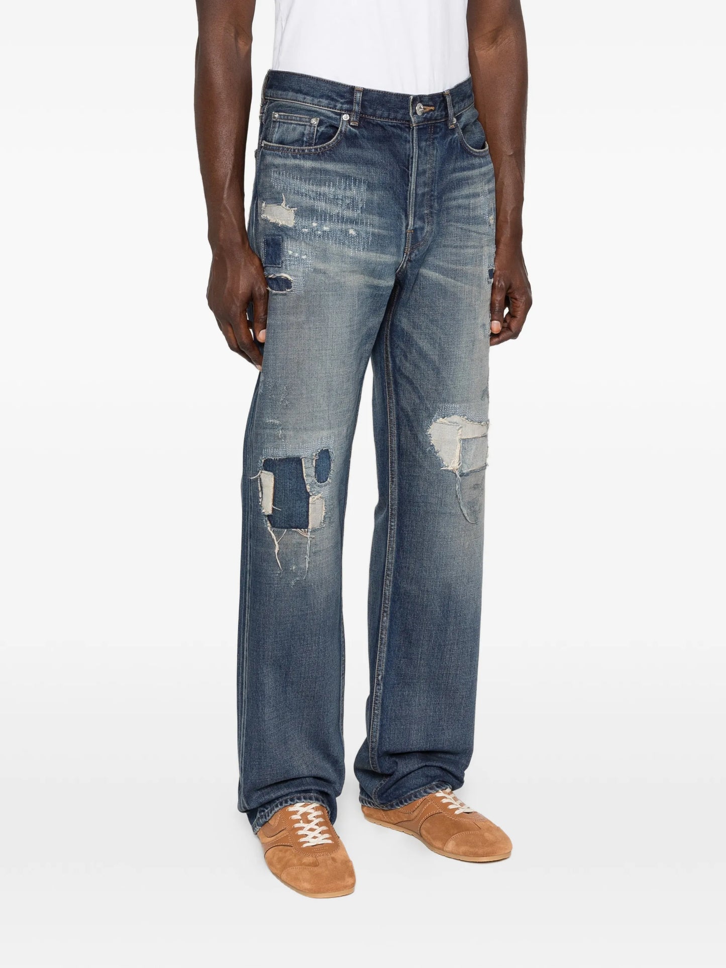 patchwork straight leg jeans