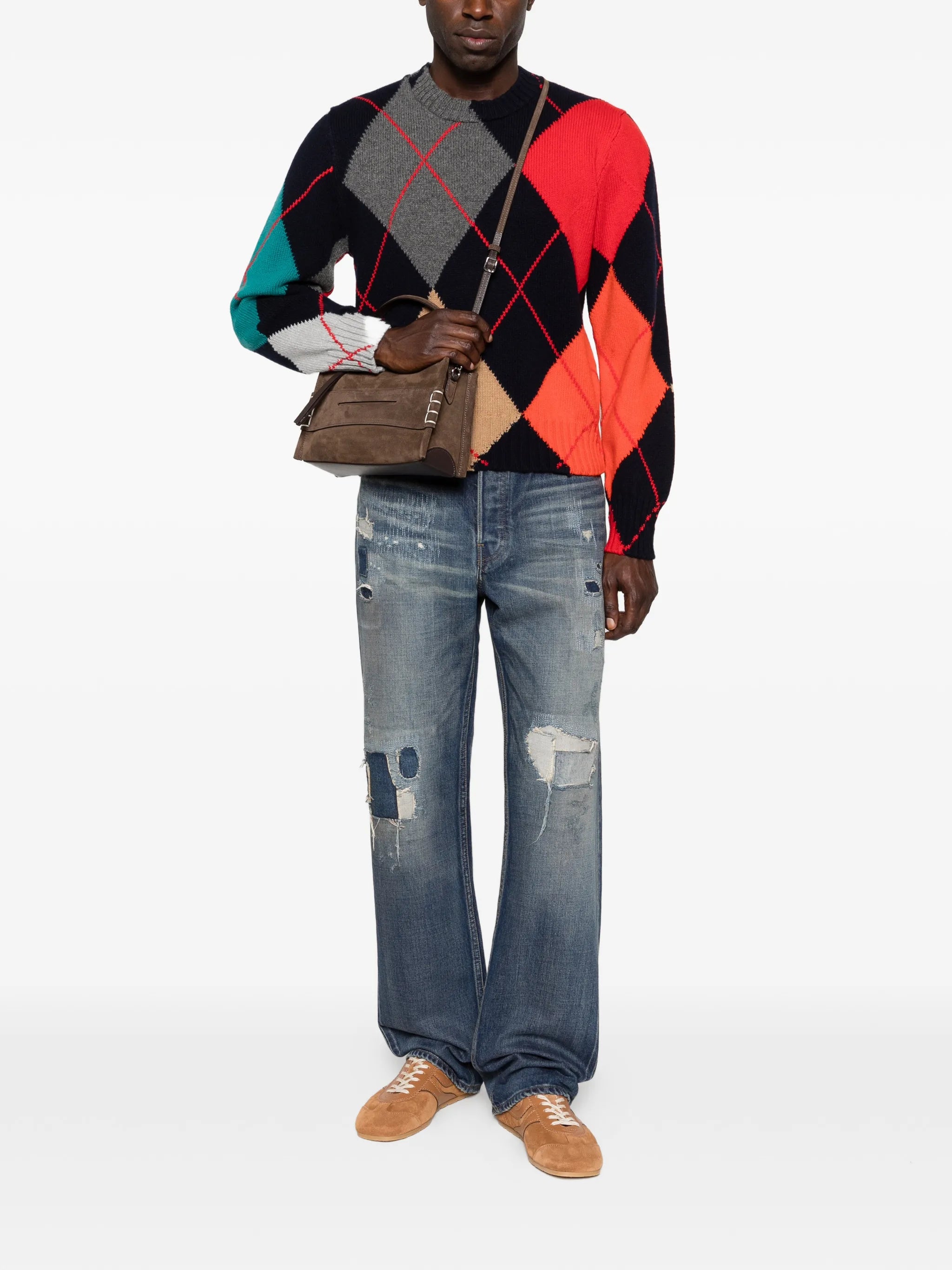 patchwork straight leg jeans