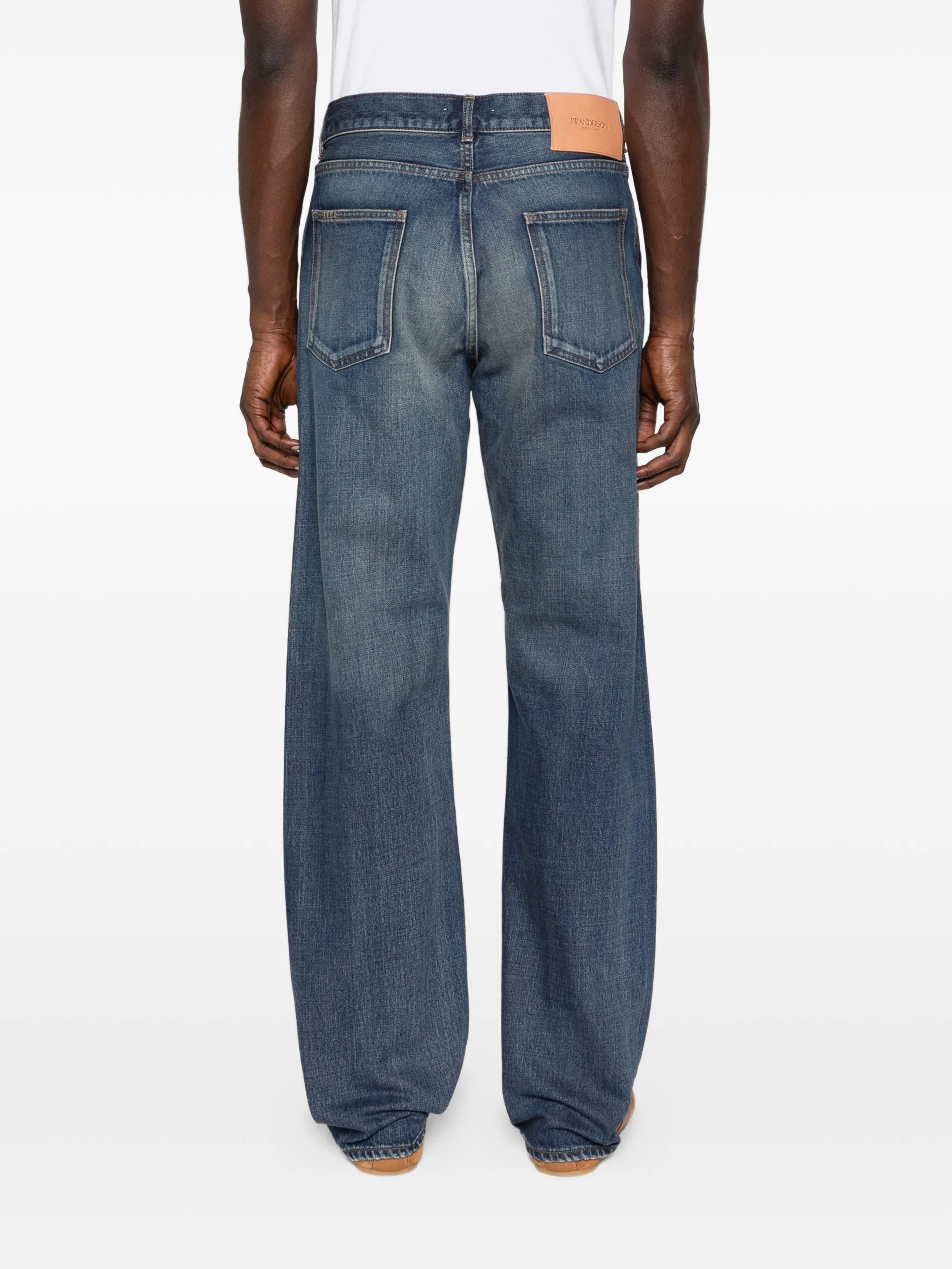 patchwork straight leg jeans