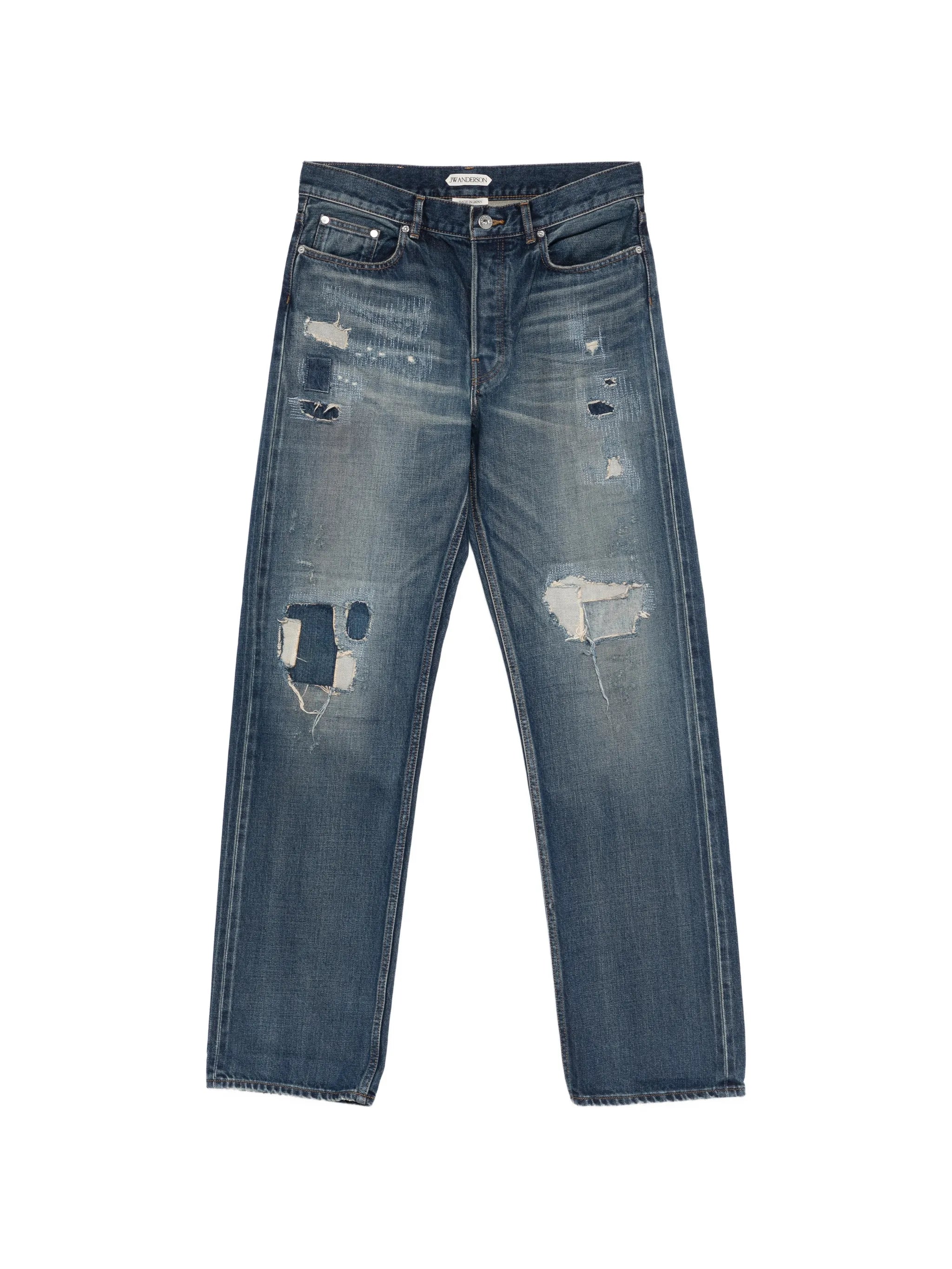 patchwork straight leg jeans