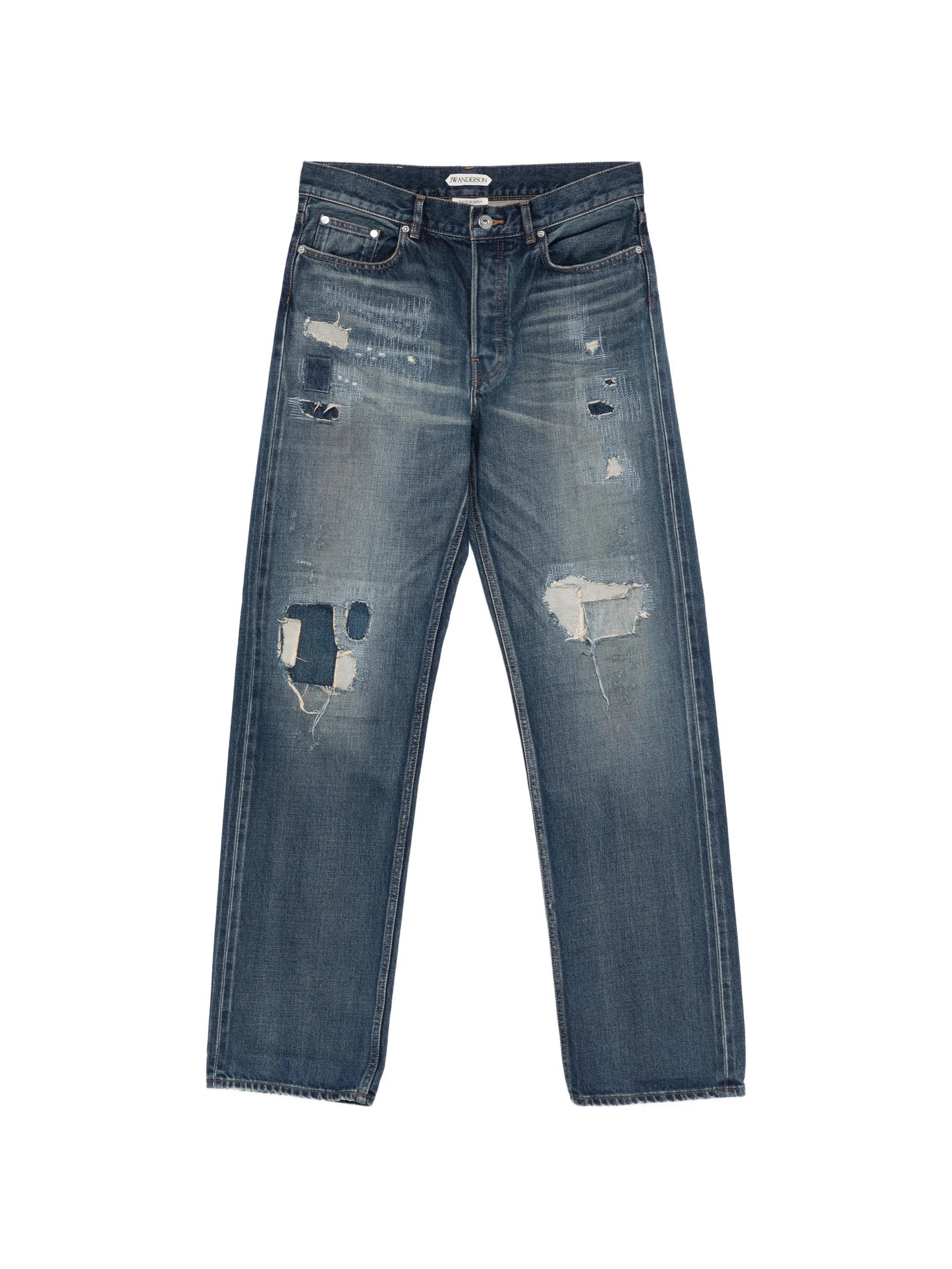 patchwork straight leg jeans