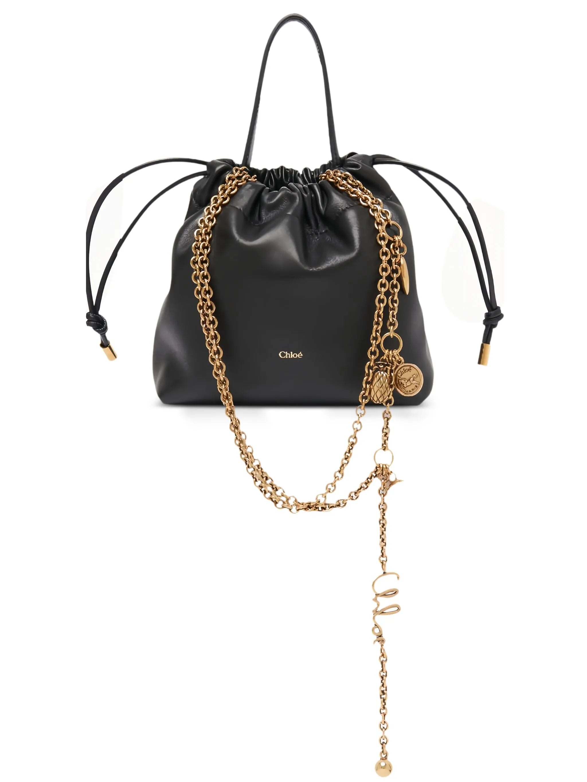 mini drawstring leather bucket bag