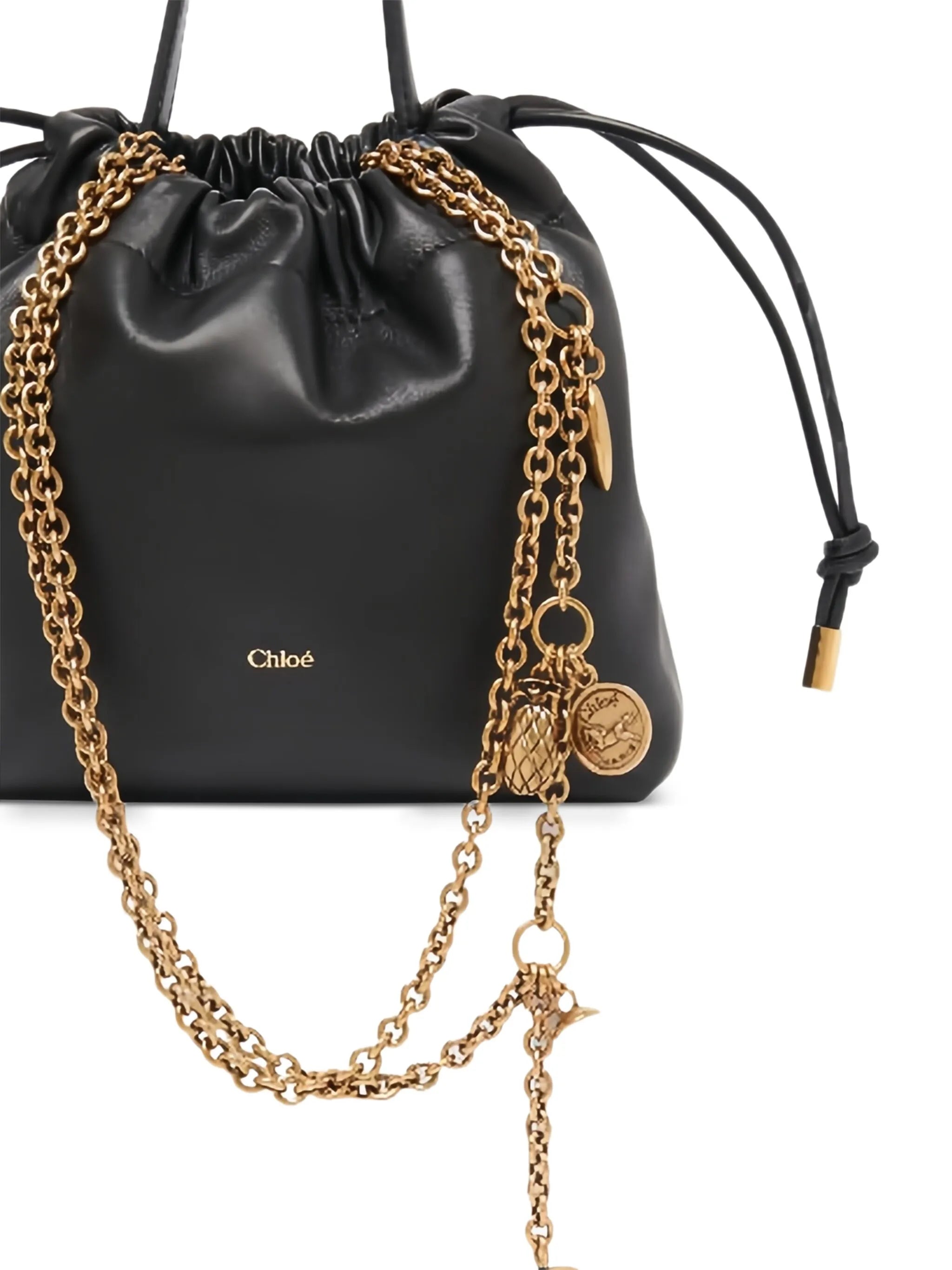 mini drawstring leather bucket bag