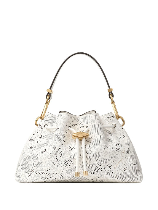 small Cinch perforated-lace drawstring shoulder bag