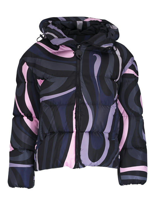 Marmo-print down jacket