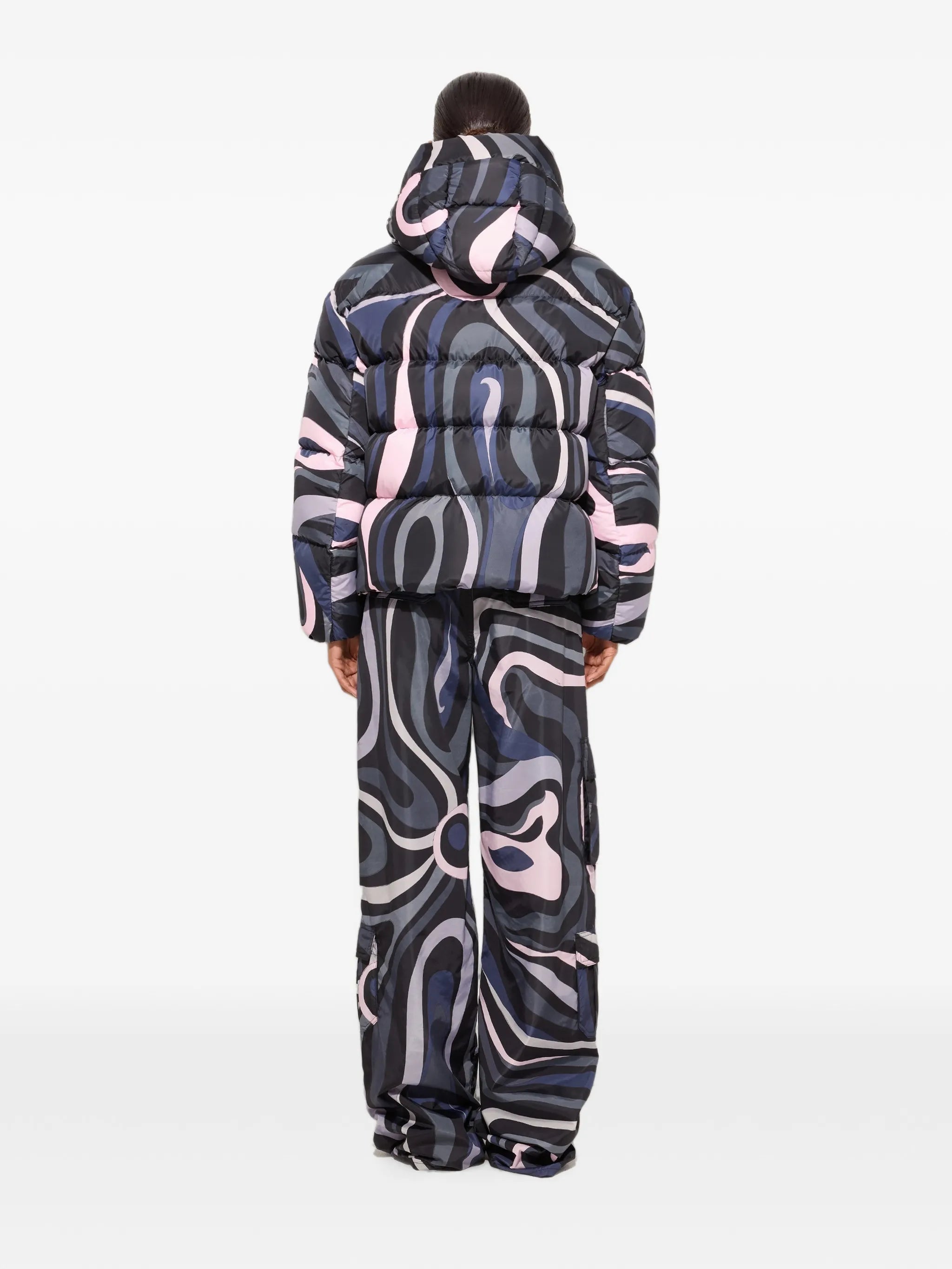 Marmo-print down jacket