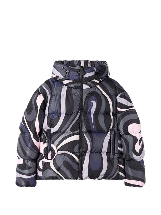 Marmo-print down jacket